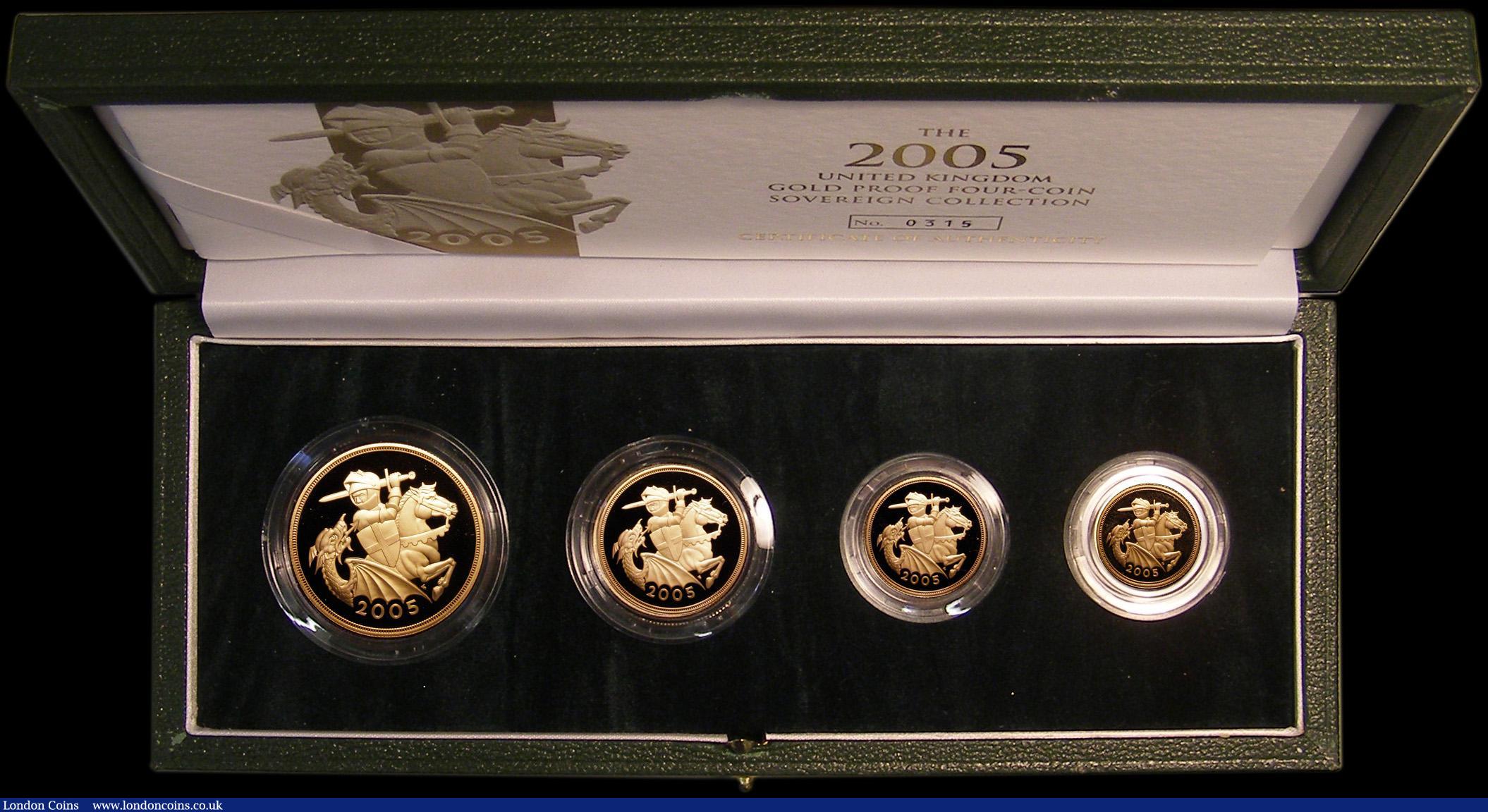 London Coins : A162 : Lot 689 : United Kingdom 2005 Gold Proof Four Coin Sovereign Collection, Gold Five Pounds to Half Sovereign, F...