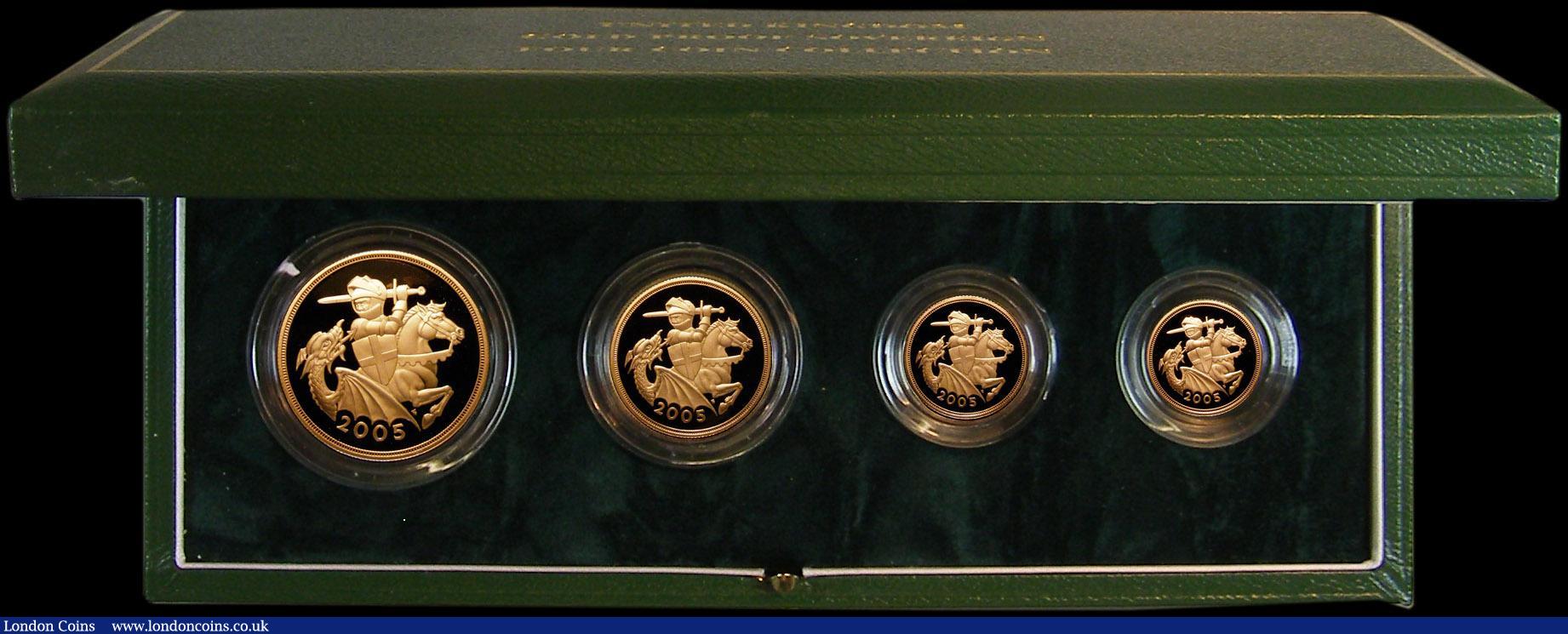 London Coins : A162 : Lot 690 : United Kingdom 2005 Gold Proof Four Coin Sovereign Collection, Gold Five Pounds to Half Sovereign, F...