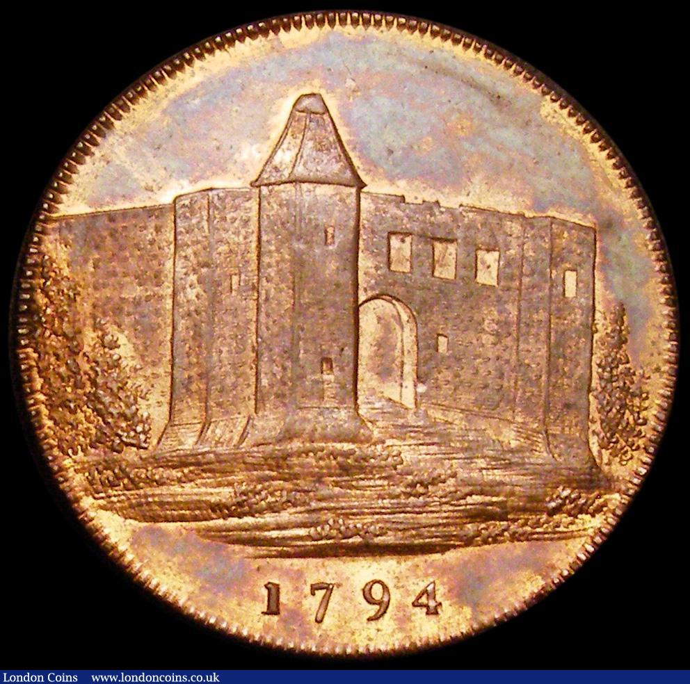 London Coins : A162 : Lot 866 : Halfpenny 18th Century 1794 Essex - Colchester, Colchester Castle, edge PAYABLE AT CHARLES HEATHS BA...