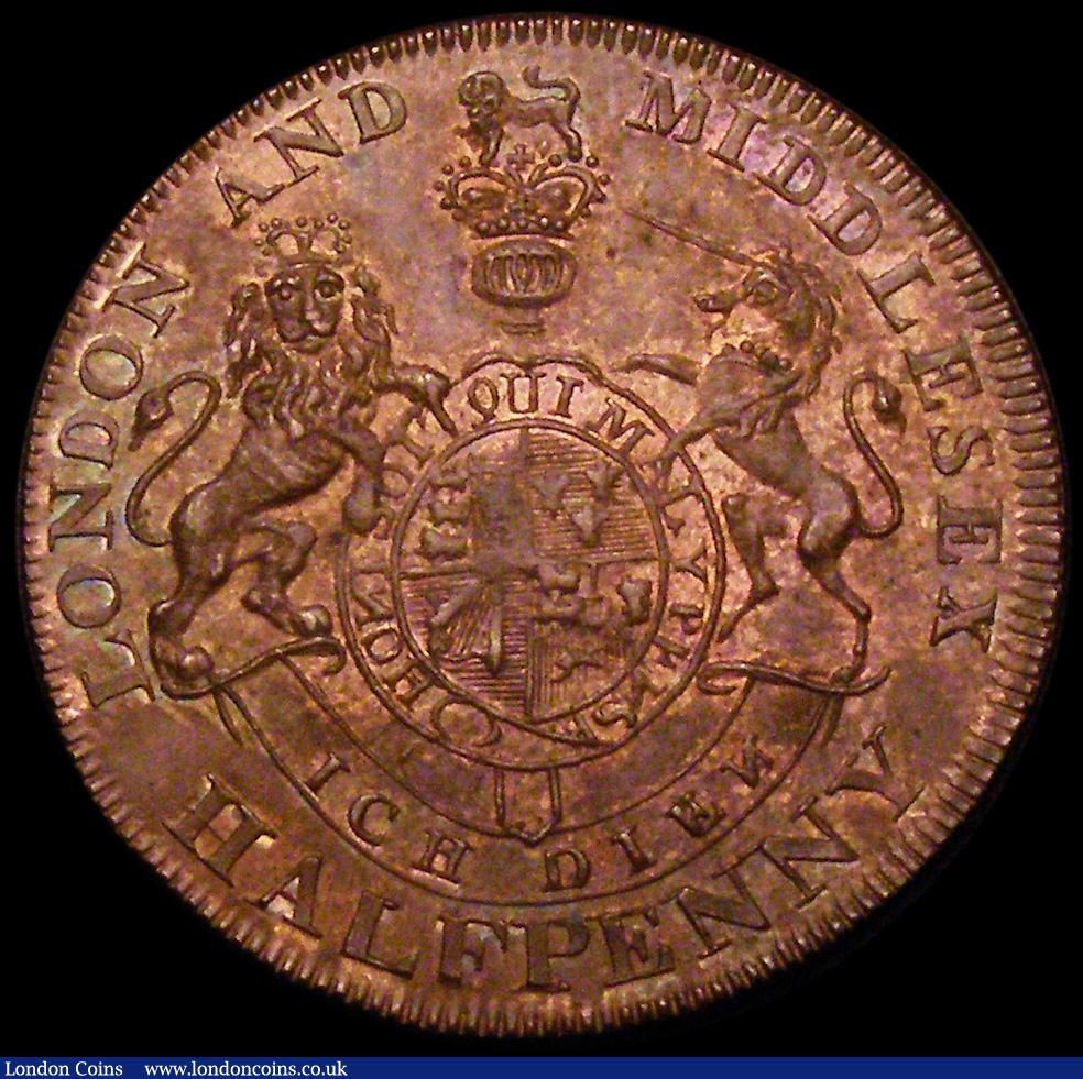 London Coins : A162 : Lot 869 : Halfpenny 18th Century Middlesex - Pidcock's undated, Obverse : Two-Headed Cow, Reverse: Royal ...