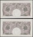 London Coins : A162 : Lot 132 : Peppiatt Ten Shillings B251 (2) mauve emergency issue 1940, a pair of consecutively numbered notes s...