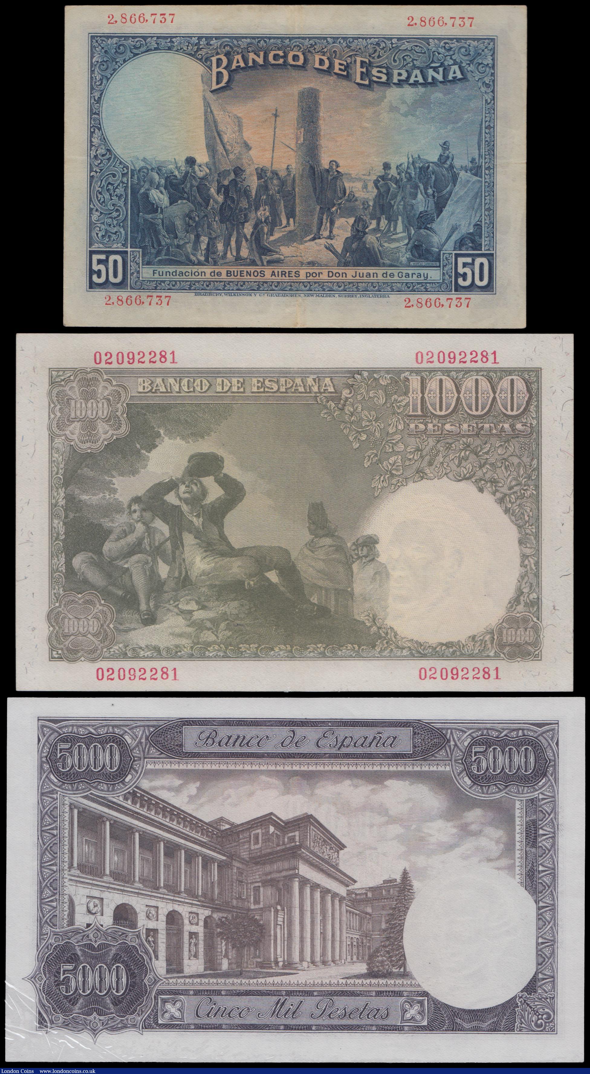 London Coins : A163 : Lot 1581 : Spain (3), 5000 Pesetas dated 6th February 1976 series L1297617, (Pick155), in PCGS holders graded 6...