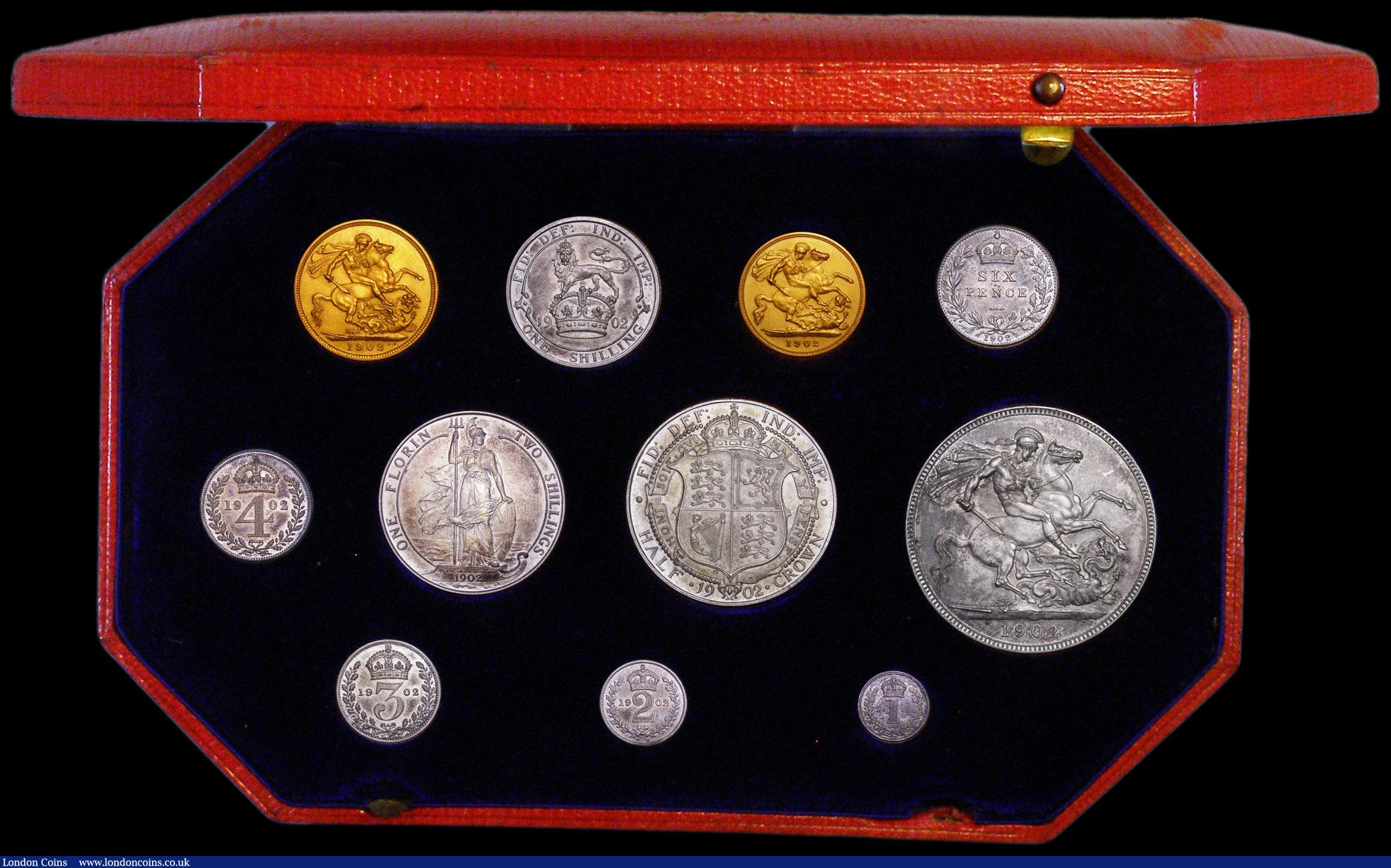 London Coins : A163 : Lot 1758 : Proof Set 1902 (11 coins) Sovereign to Maundy Penny, the gold nFDC, the silver UNC to nFDC with matc...