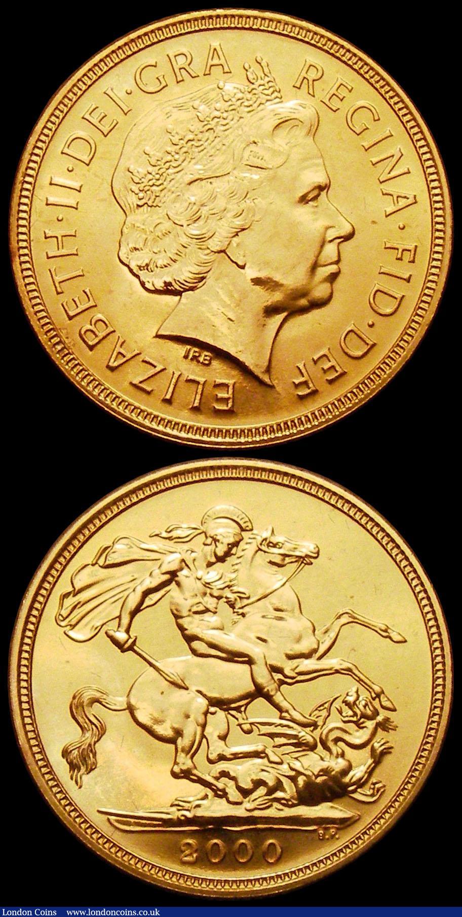 London Coins : A163 : Lot 1855 : Sovereigns 2000 a 2-coin set comprising 2000 Proof FDC and 2000 Standard issue UNC, in a Westminster...