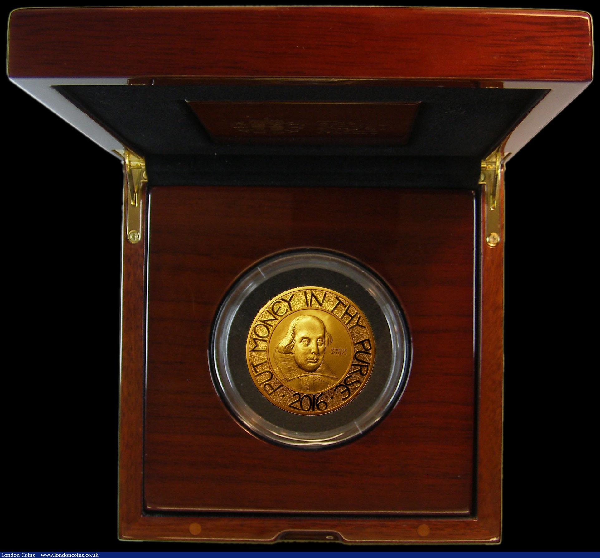 London Coins : A163 : Lot 1857 : Ten Pounds 2016 Shakespeare Five Ounce Gold Proof FDC in the Royal Mint's presentation box cert...