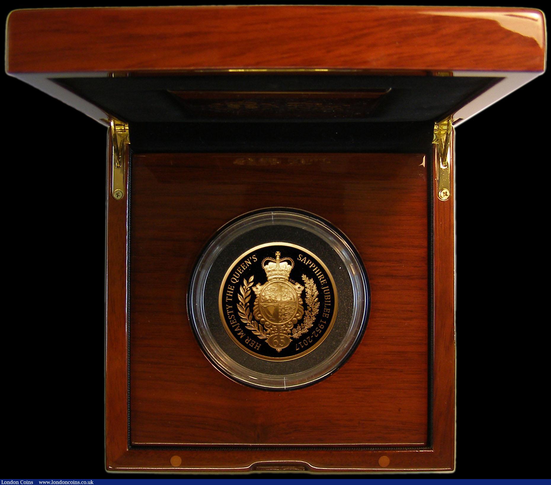 London Coins : A163 : Lot 1858 : Ten Pounds 2017 SHINE THROUGH THE AGES Five Ounce Gold Proof (.999 Fine Gold) issue The Sapphire Jub...
