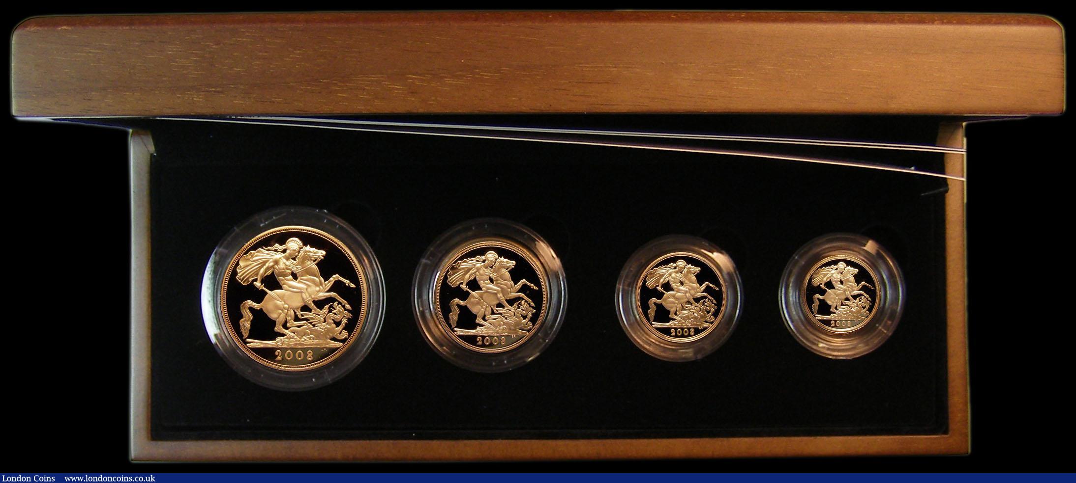 London Coins : A163 : Lot 1937 : United Kingdom 2008 Gold Proof Four Coin Sovereign Collection, Gold Five Pounds, Two Pounds, Soverei...