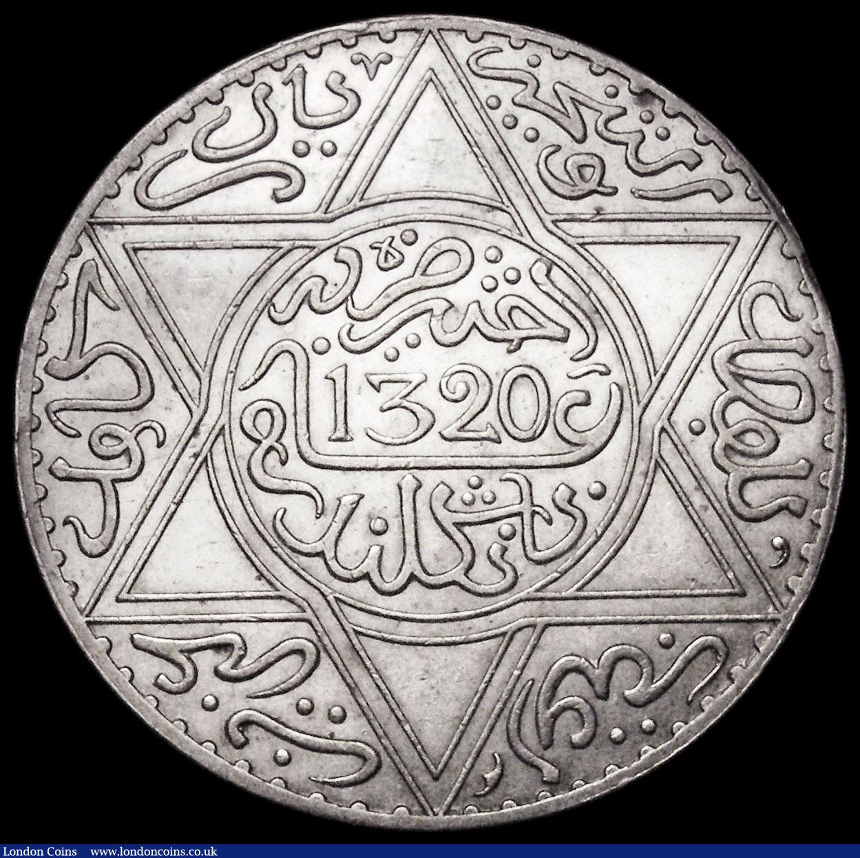 London Coins : A163 : Lot 2505 : Morocco 10 Dirhams AH1320 London Mint Y#22.1 UNC with light contact marks