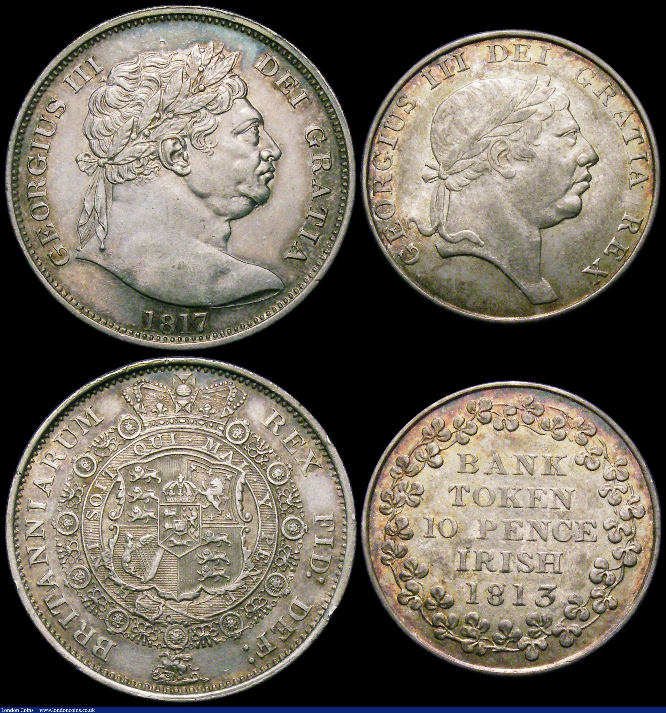 London Coins : A163 : Lot 603 : Halfcrown 1817 Bull Head ESC 616, Bull 2090 A/UNC with some scuffs on the King's chin, and a co...