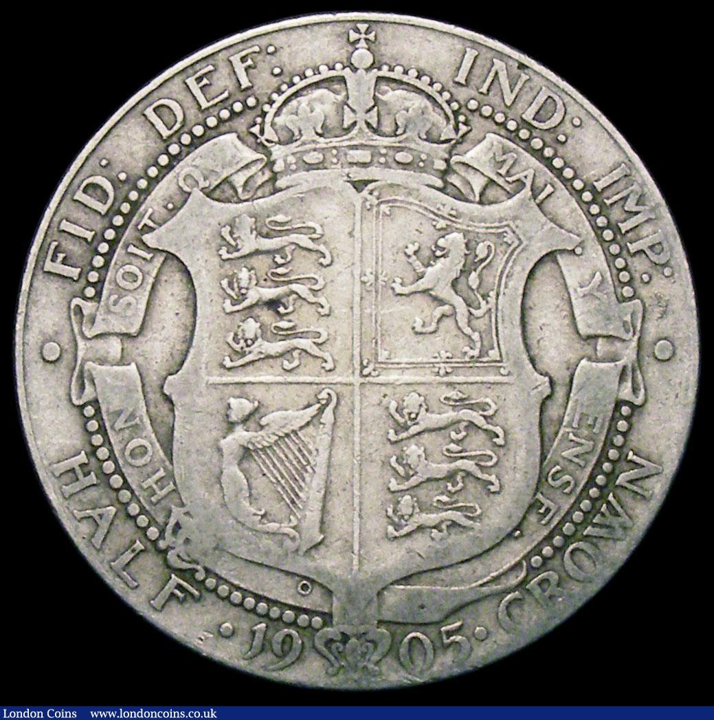 London Coins : A163 : Lot 665 : Halfcrown 1905 ESC 750 Near Fine reverse VG as the I of HONI and P of PENSE are not visible