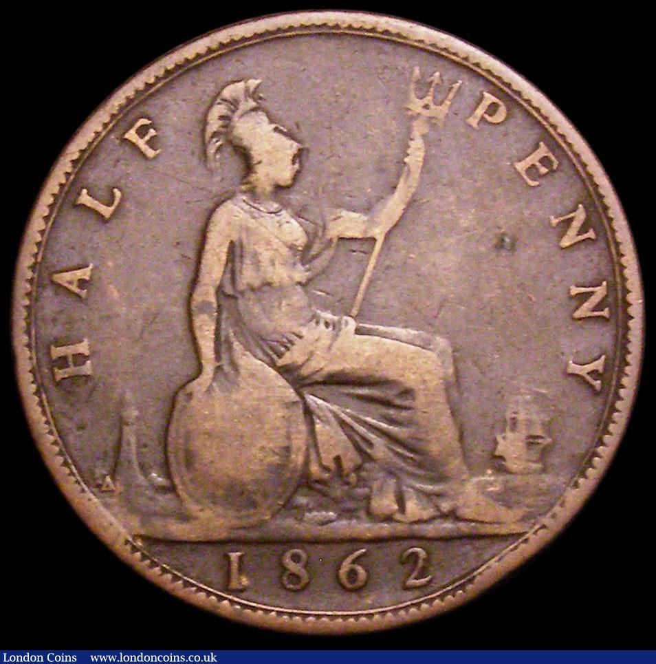 London Coins : A163 : Lot 713 : Halfpenny 1862 Die Letter A, Freeman 290A dies 7+G with a spot in the obverse field, all major detai...