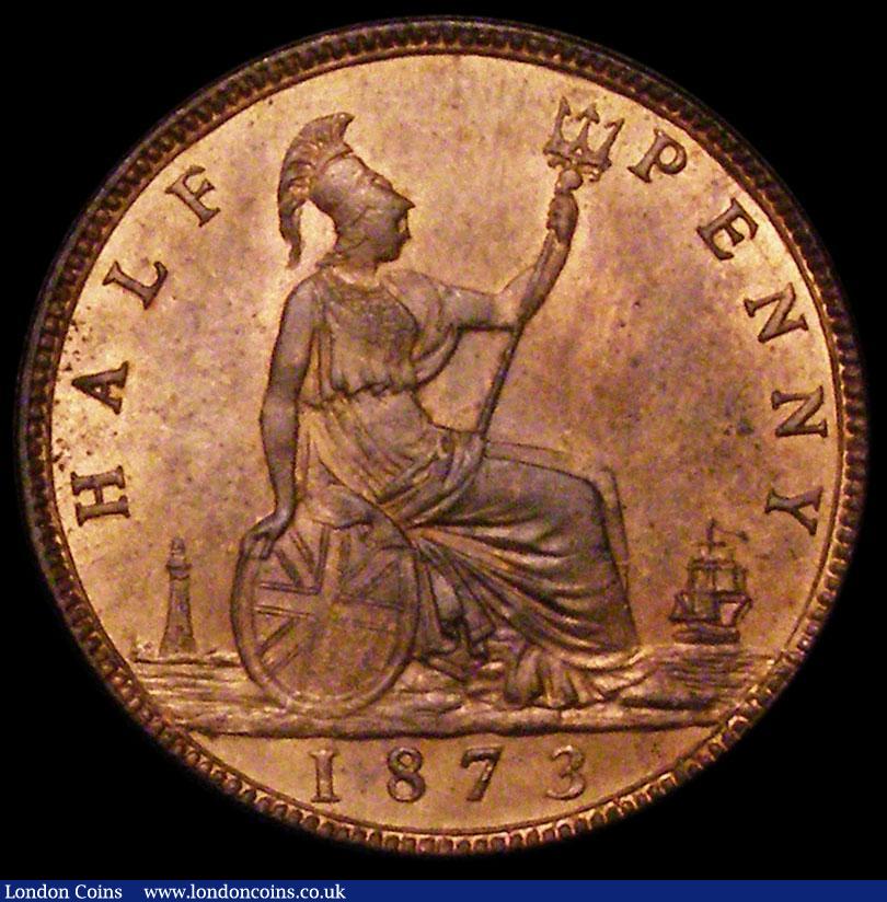 London Coins : A163 : Lot 720 : Halfpenny 1873 Freeman 310 dies 7+G UNC with around 40% subdued lustre
