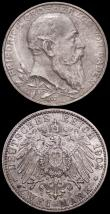 London Coins : A163 : Lot 2445 : German States - Baden 2 Marks (2) 1902 Friedrich I 50th Year of Reign KM#271, 1906 Friedrich I Golde...