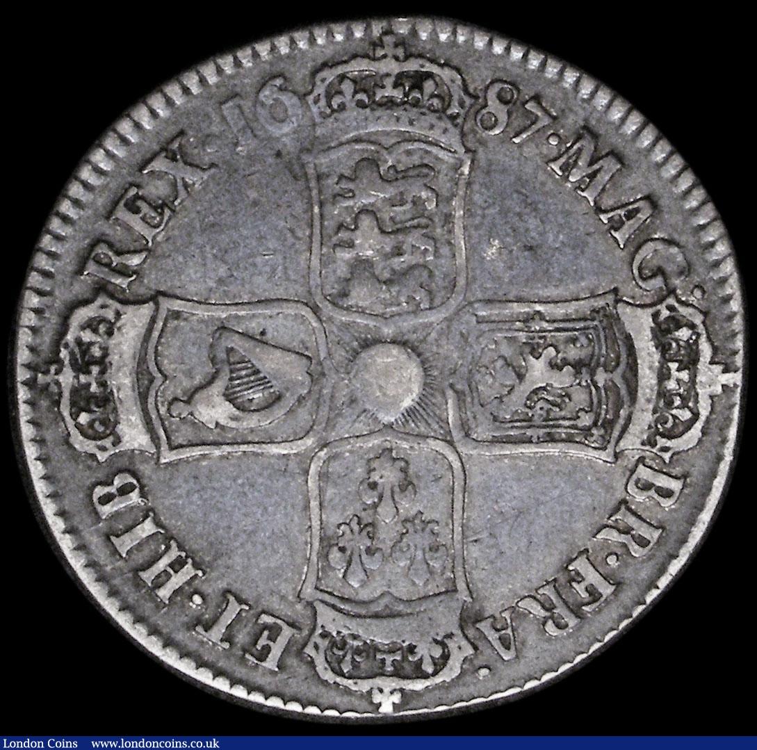 London Coins : A164 : Lot 1110 : Halfcrown 1687 TERTIO First Bust, ESC 498, Bull 753 Near Fine with grey tone