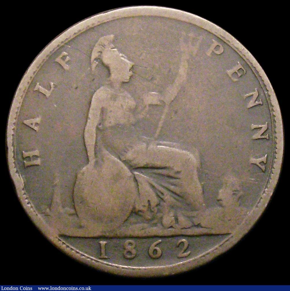 London Coins : A164 : Lot 1162 : Halfpenny 1862 Die Letter A, Freeman 290A dies 7+G VG Rare