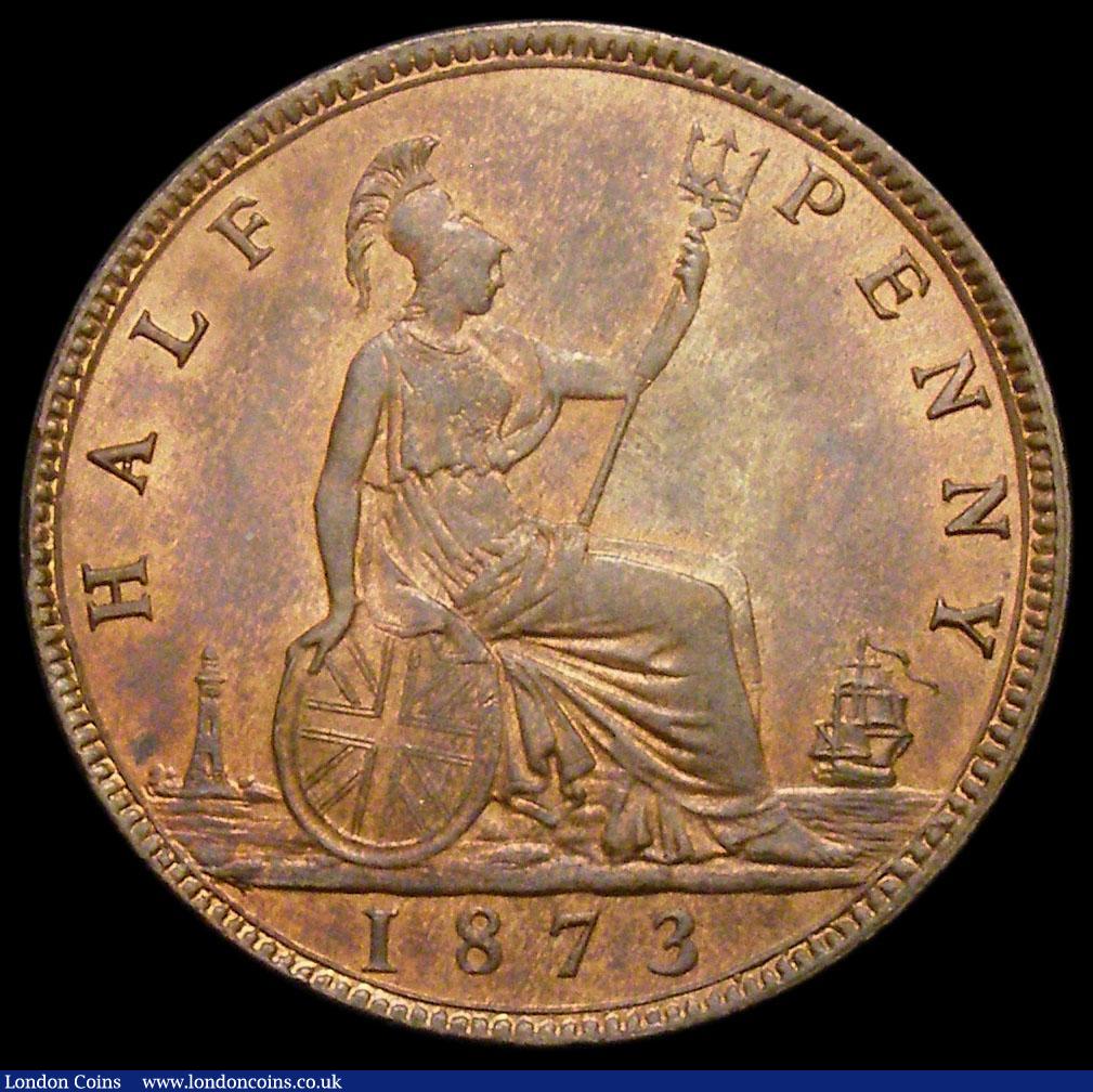 London Coins : A164 : Lot 1166 : Halfpenny 1873 Freeman 311 dies 7+I, A/UNC with traces of lustre, the obverse with a thin scratch in...