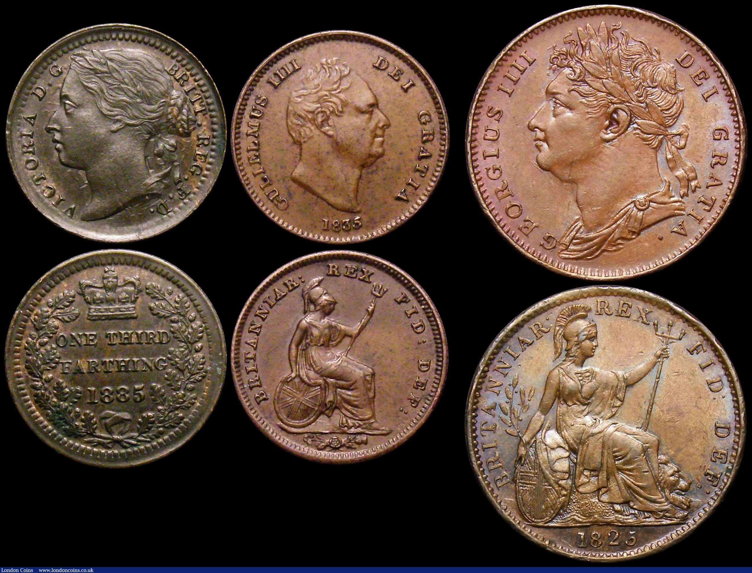 London Coins : A164 : Lot 1566 : Farthings and Third Farthings in LCGS holders (6) Farthings (4) 1822 Obverse 2, U of GEORIUS with no...