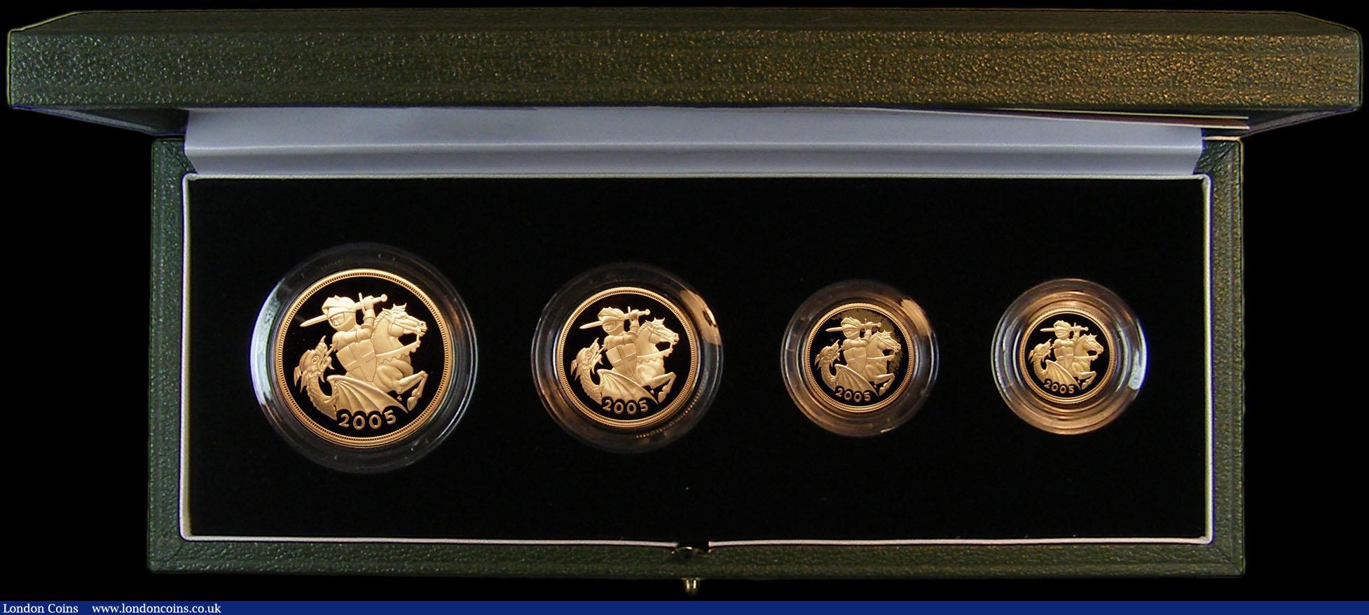 London Coins : A164 : Lot 214 : United Kingdom 2005 Gold Proof Four Coin Sovereign Collection, Gold Five Pounds, Two Pounds, Soverei...