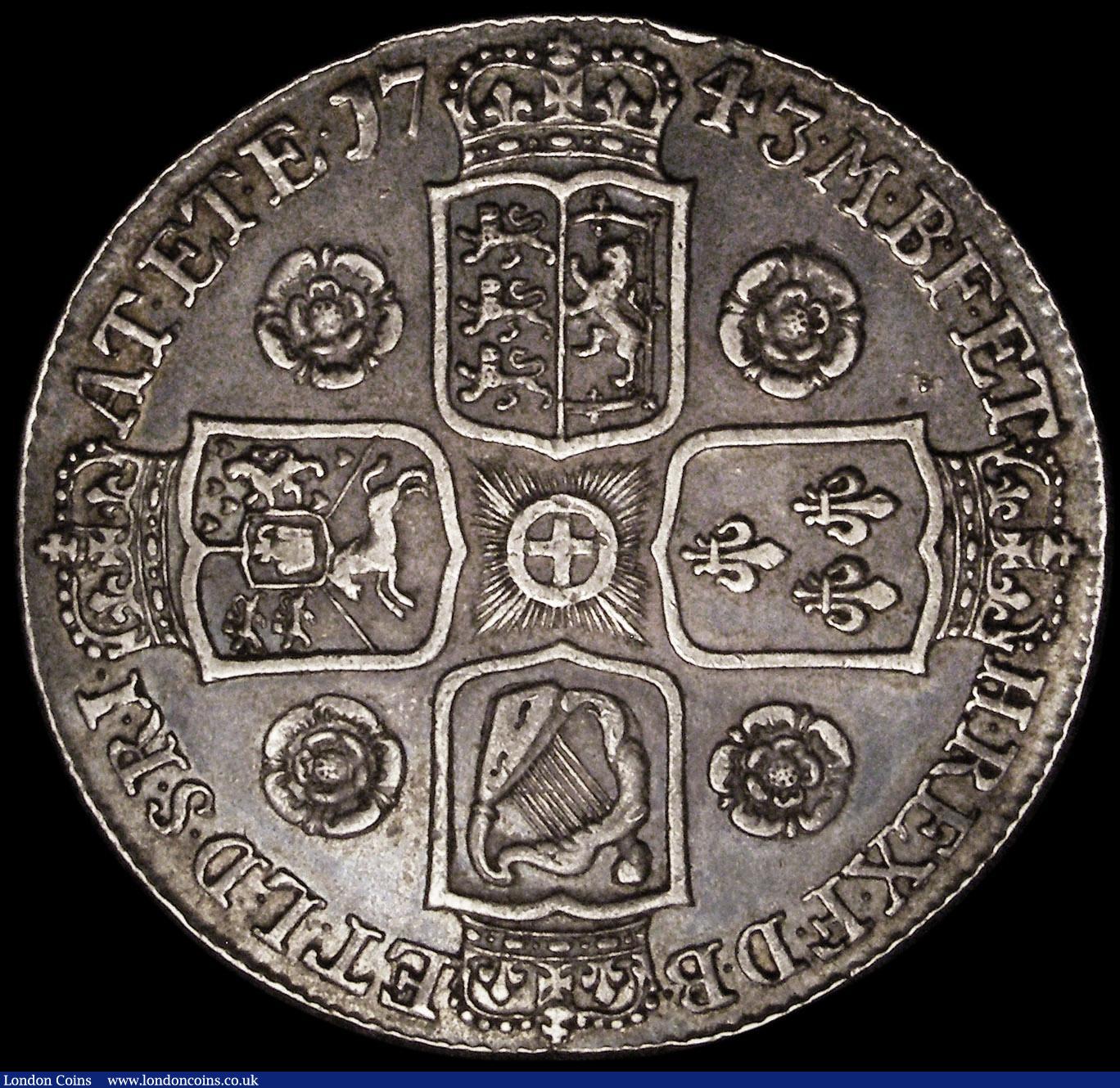 London Coins : A164 : Lot 889 : Crown 1743 Roses ESC 124, Bull 1667 GVF with a small edge bruise by the date