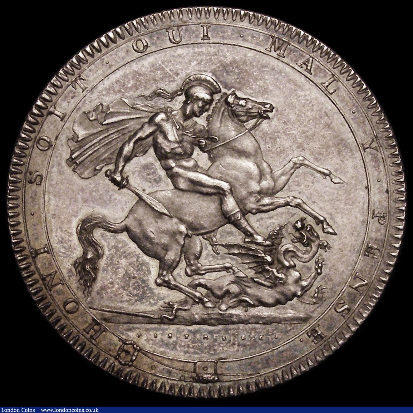 London Coins : A164 : Lot 893 : Crown 1818 LIX the A of TVTAMEN very weak and only just visible under magnification, ESC 214, Bull 2...