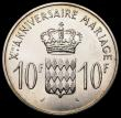 London Coins : A164 : Lot 250 : Monaco 10 Francs 1966 Prince Rainier and Princess Grace 10th Wedding Anniversary, X#M1, minted by th...
