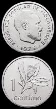 London Coins : A164 : Lot 453 : Mozambique 1975 (3) Metica and 50 Centimos and Centimo 1975 the scarce KM95, KM96 and KM90 issues Un...