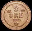 London Coins : A164 : Lot 512 : Sweden 2 Ore 1890 90 over 89 KM#746 EF and nicely toned, Rare with Krause listing at $200 EF and $43...