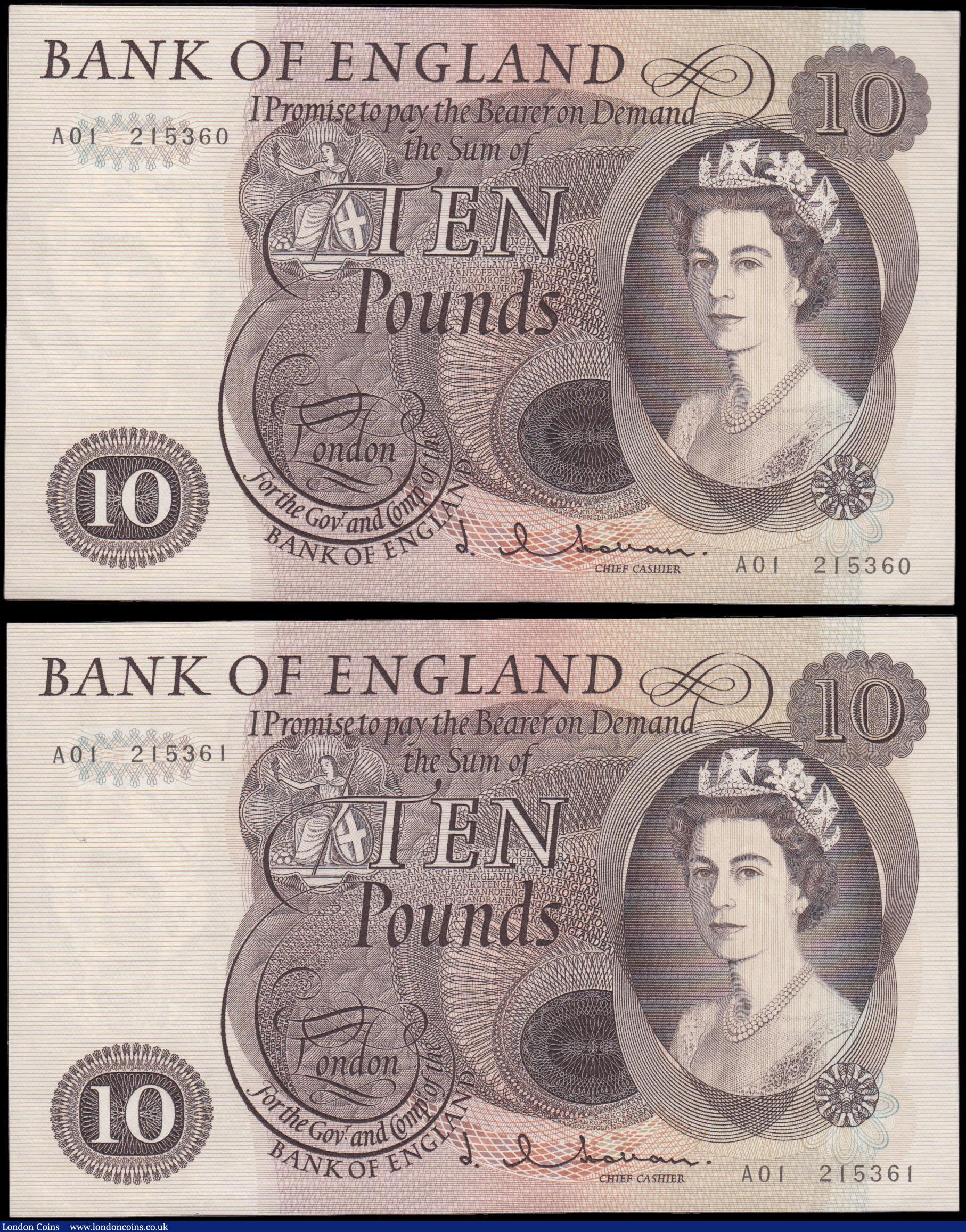 Ten Pounds Hollom Lion & Key B299 Brown issue 1964 (2) a consecu : A165 ...