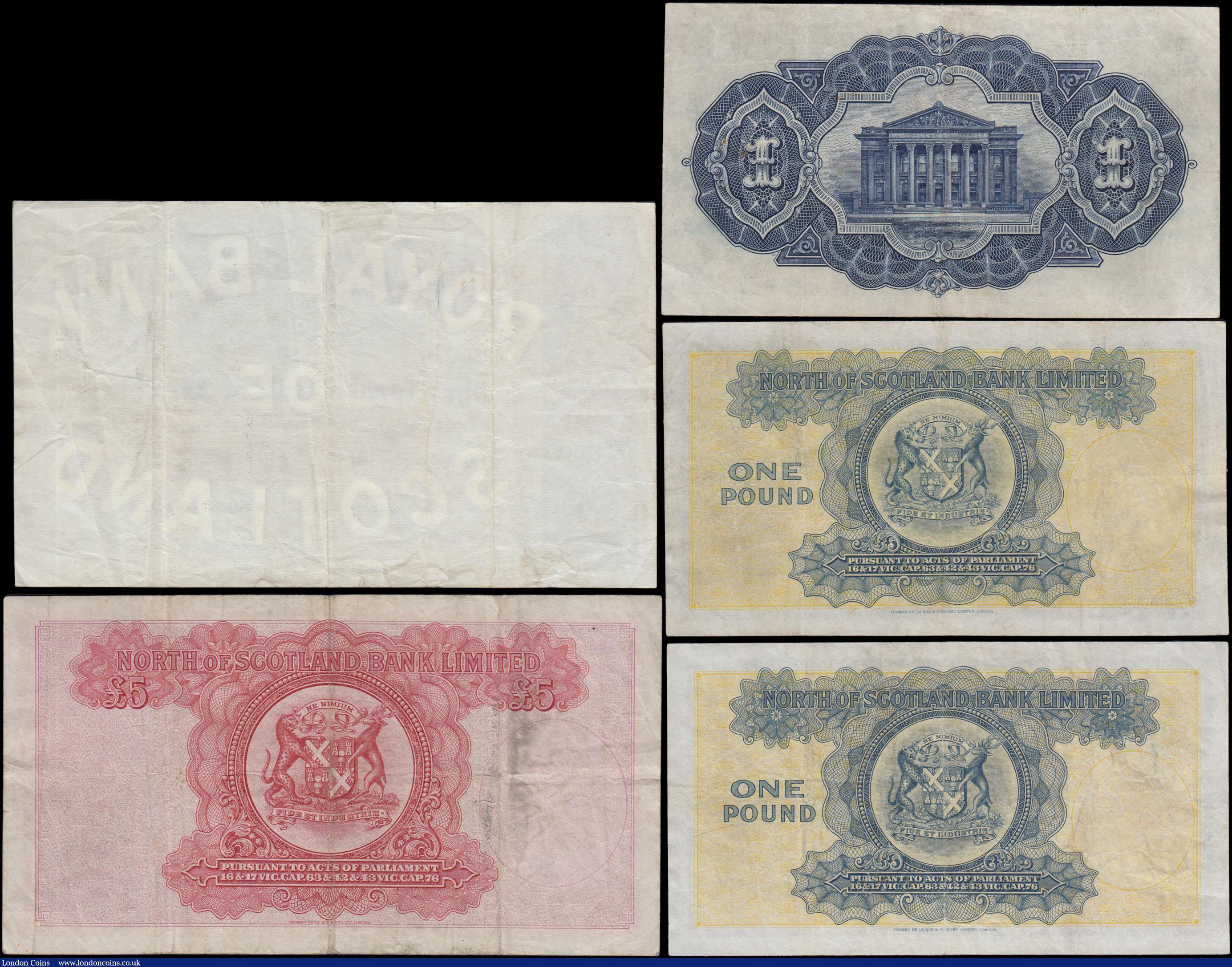 London Coins : A165 : Lot 1018 : Scotland (5) a mixed group in mixed grades to VF comprising North of Scotland Bank Limited &pound;1 ...