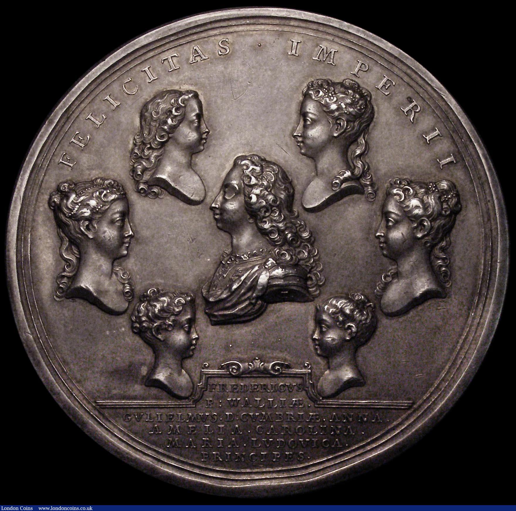 London Coins : A165 : Lot 1362 : George II The Royal Family 1732 impressive 69mm in silver Eimer 528 by Croker and Tanner busts of se...