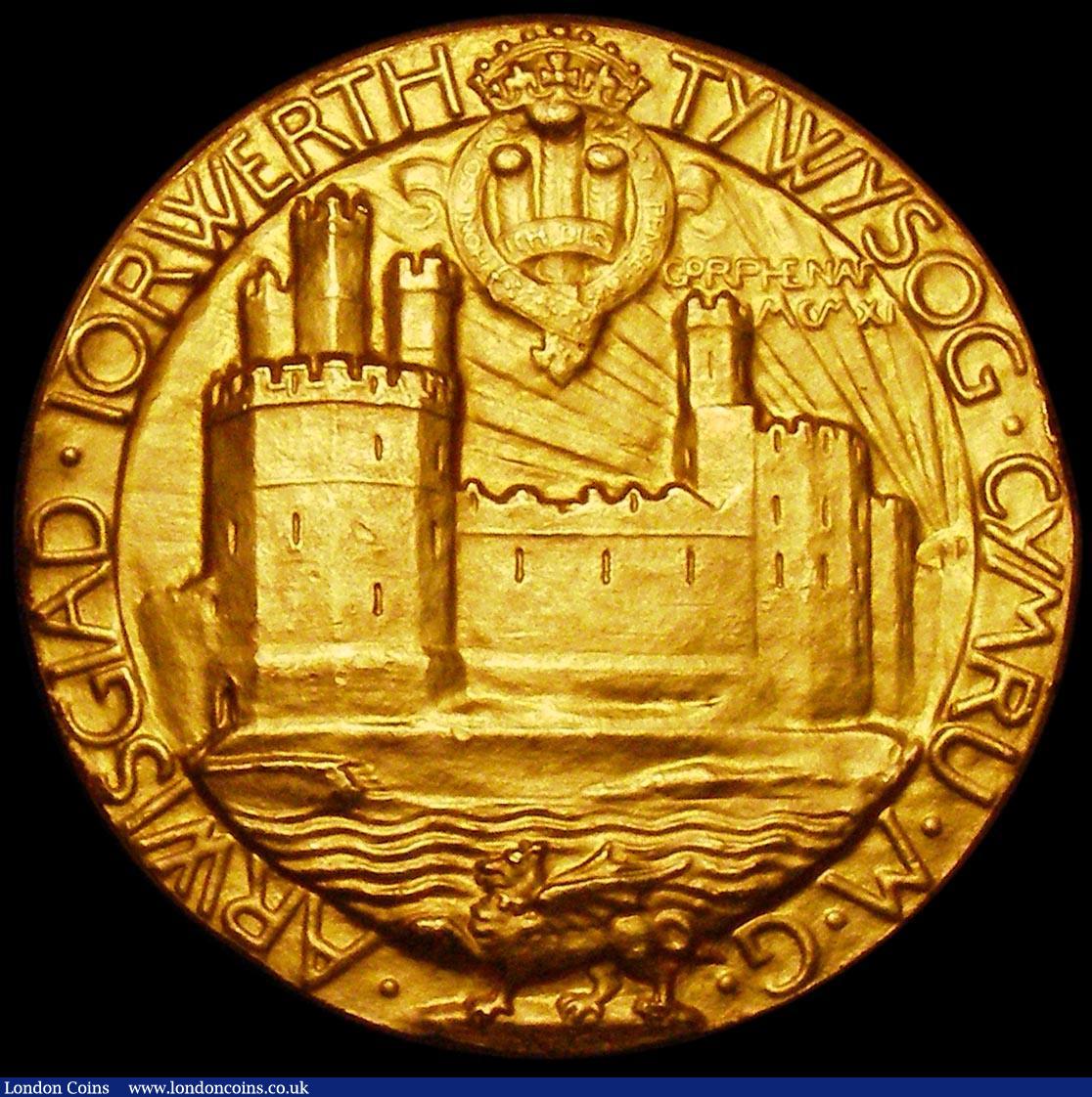London Coins : A165 : Lot 1366 : Investiture of Prince Edward as Prince of Wales 1911 35mm diameter in gold by W.Goscombe John, Eimer...