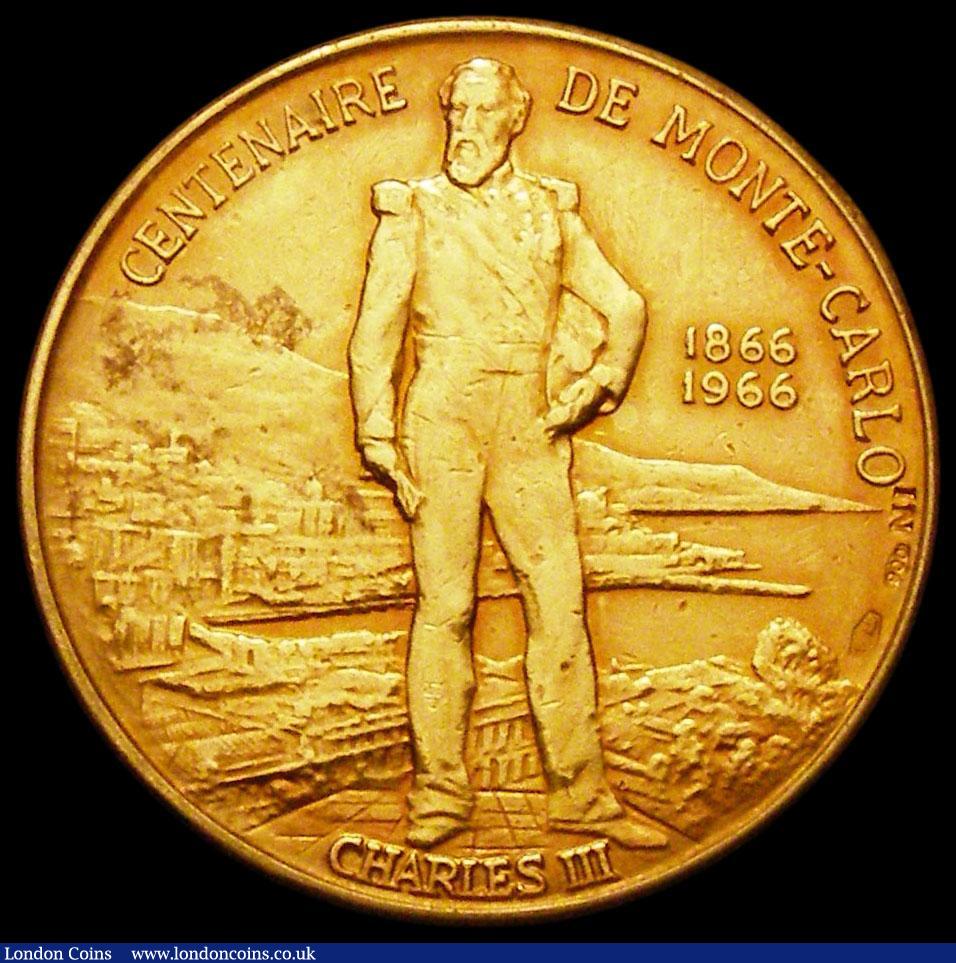 London Coins : A165 : Lot 1380 : Monaco Gold medal 1866-1966 Centenary of Monte Carlo, Obverse: Prince Rainier III and Princess Grace...
