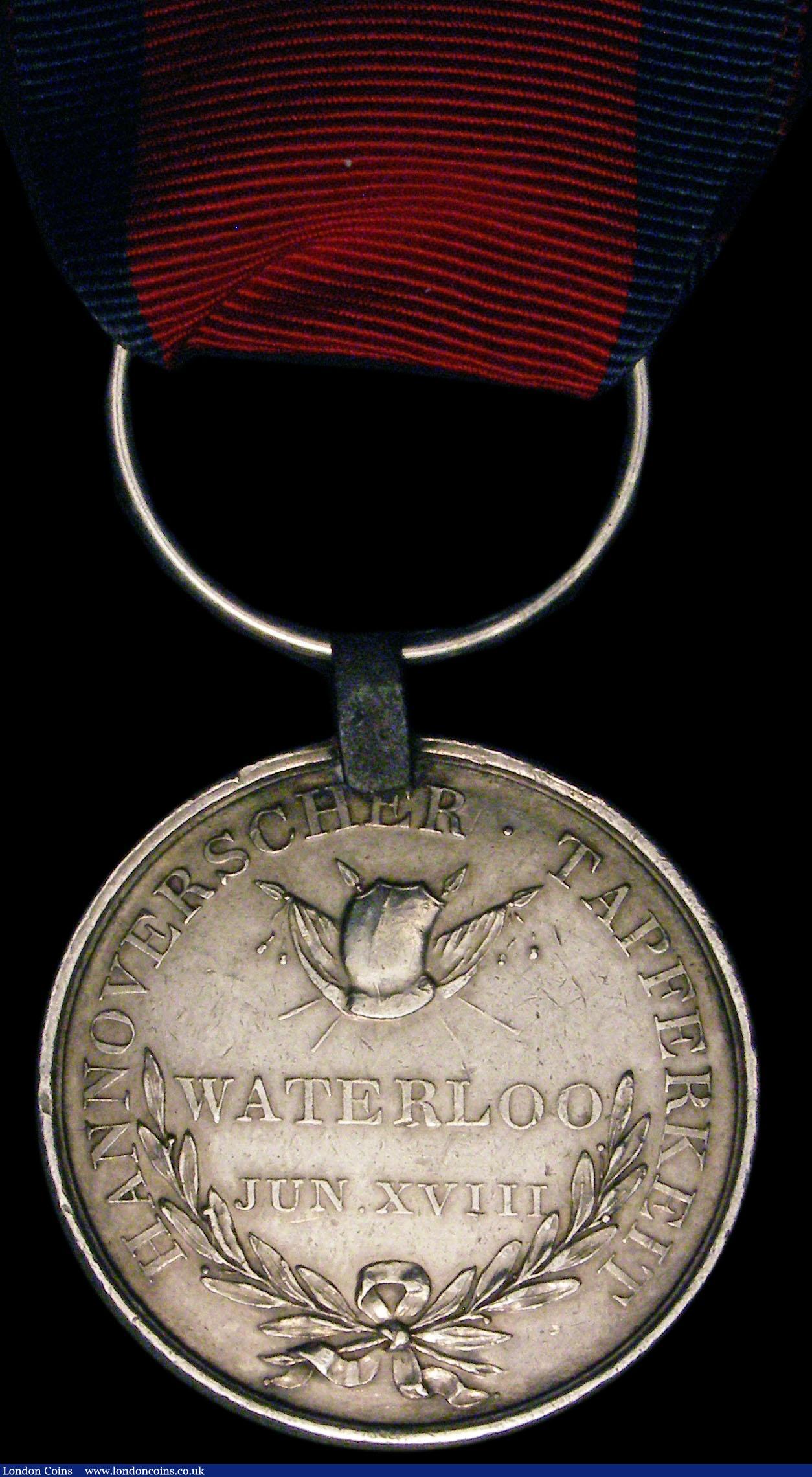 London Coins : A165 : Lot 1403 : Hanoverian Medal for Waterloo 1815 awarded to Soldat Ludwig Schnat, Landwehr Battalion, Hameln. VF w...