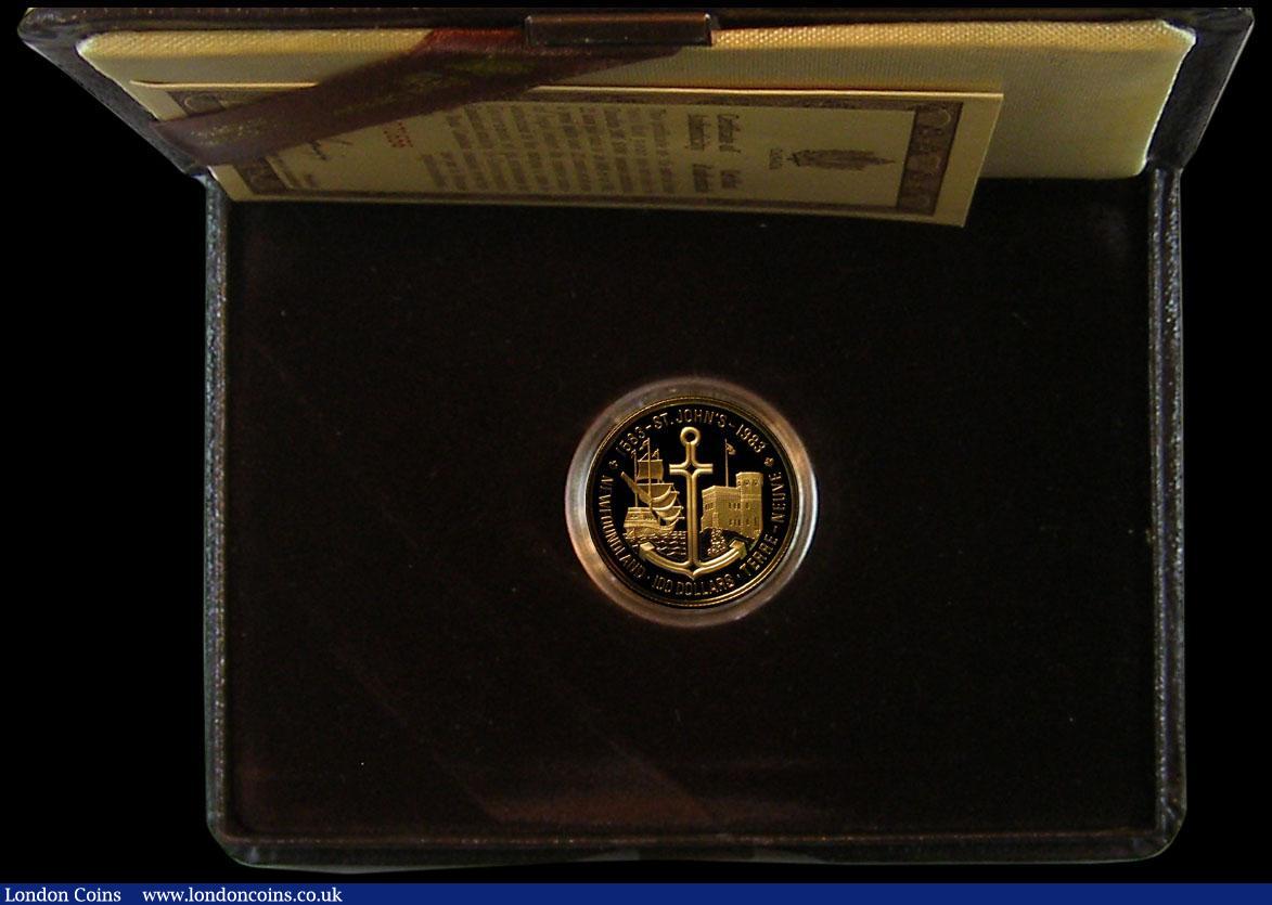 London Coins : A165 : Lot 1829 : Canada 100 Dollars Gold 1983 400th Anniversary of St. Johns, Newfoundland KM#139 Gold Proof FDC in t...