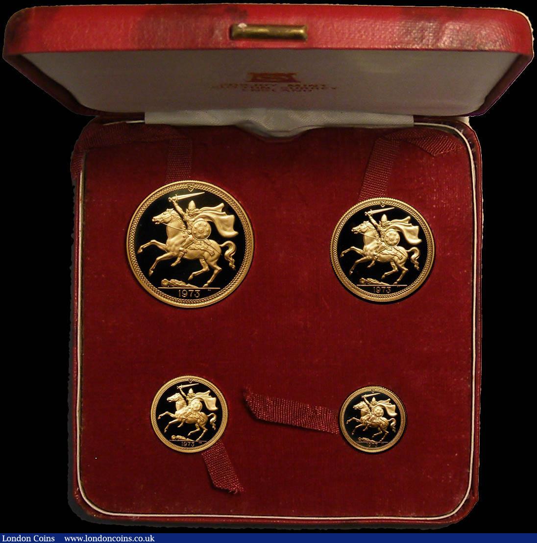 London Coins : A165 : Lot 1887 : Isle of Man 1973 Gold Proof Set a 4-coin set comprising Five Pounds, Two Pounds, Sovereign and Half ...