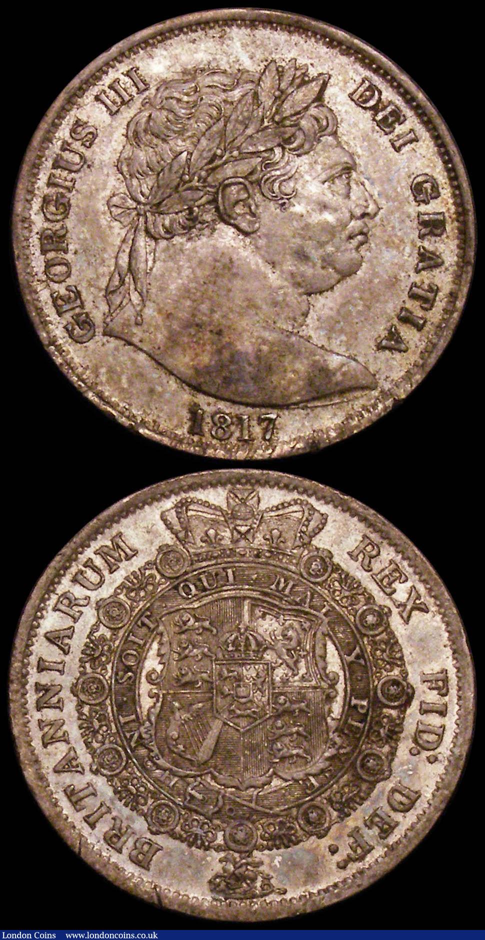 London Coins : A165 : Lot 2518 : Crown 1820 LX ESC 219, Bull 2016 GVF the obverse once cleaned, now retoning, the coin with an overal...