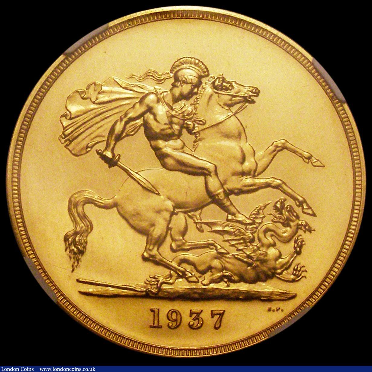 London Coins : A165 : Lot 2582 : Five Pounds 1937 Proof S.4074 in an NGC holder and graded PF62 Cameo
