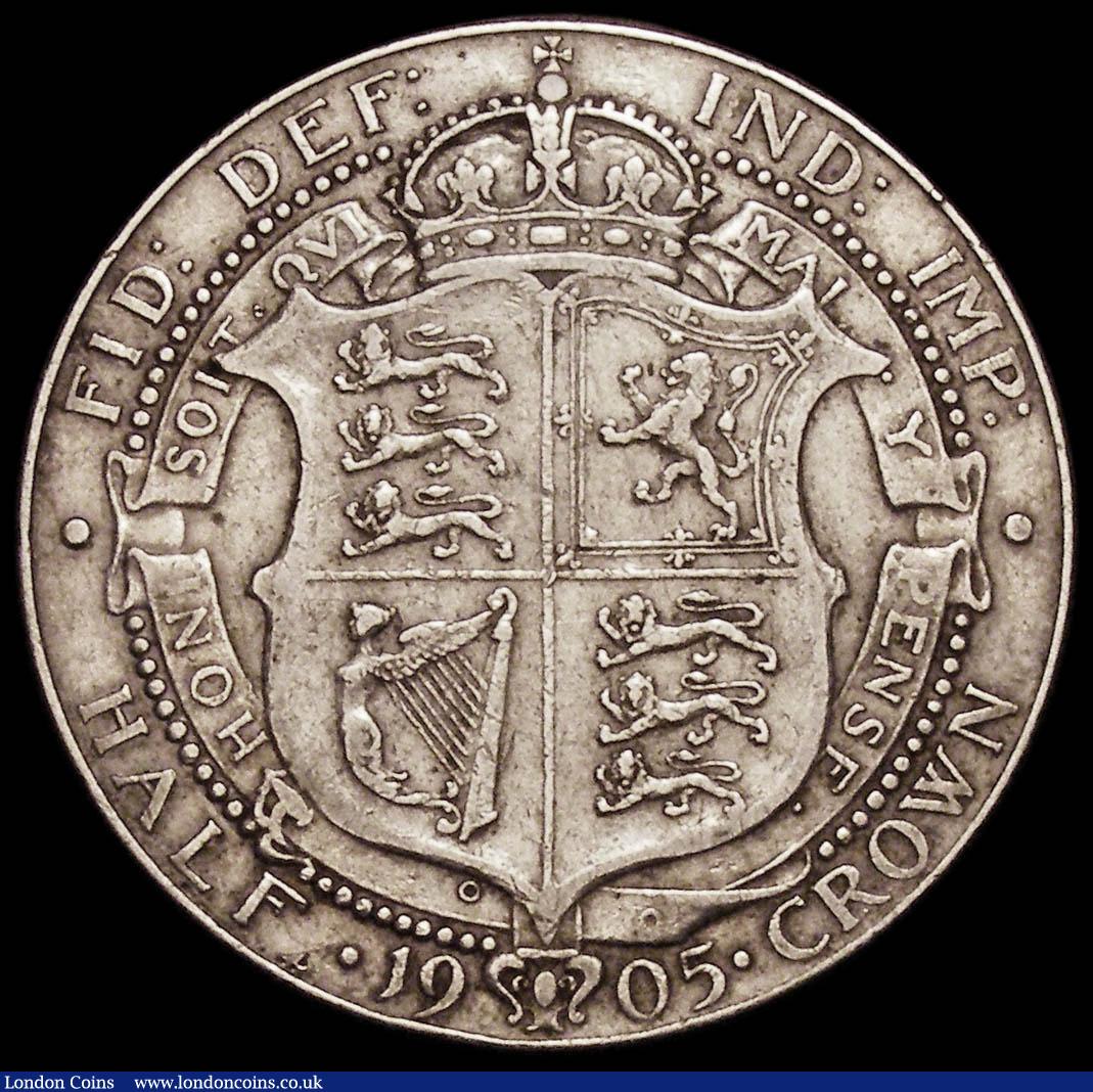London Coins : A165 : Lot 2757 : Halfcrown 1905 ESC 750, Bull 3571 Bold Good Fine, the key date in the series, detail shows on hair a...