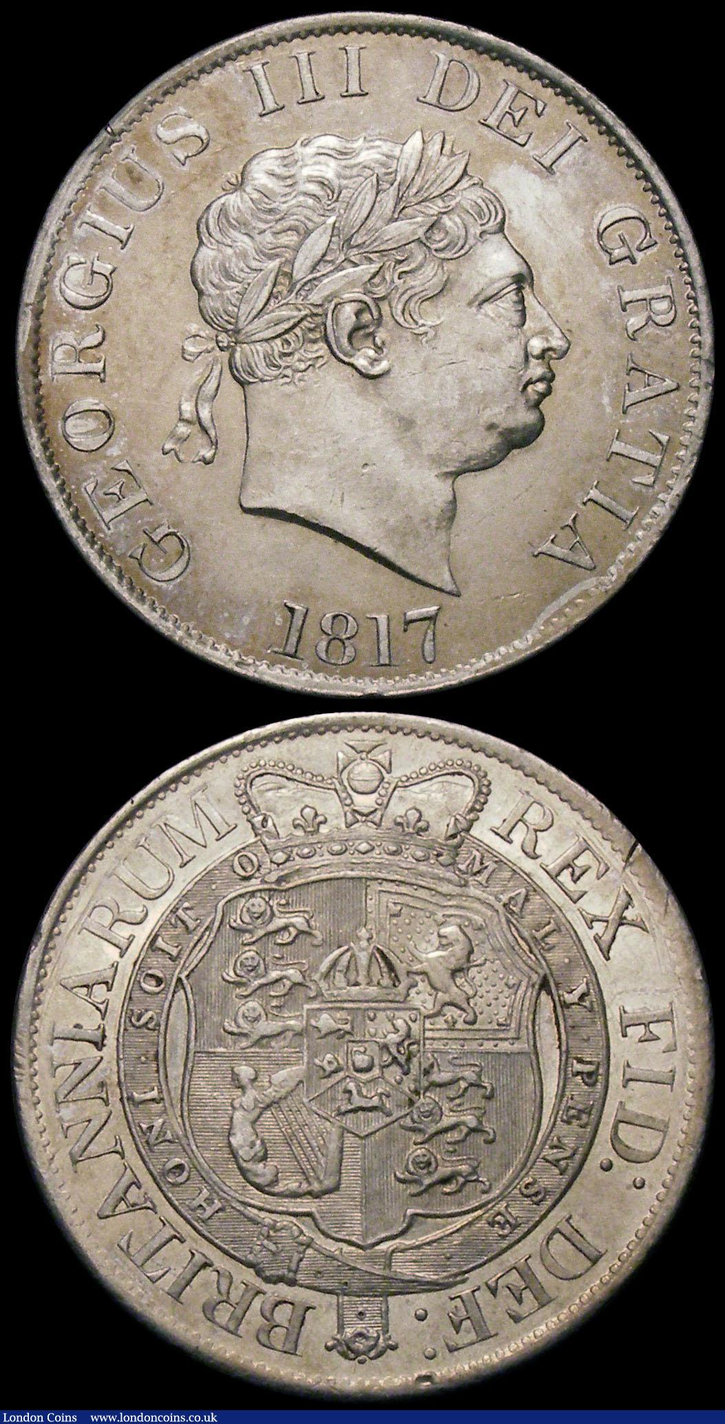 London Coins : A165 : Lot 2769 : Halfcrowns (2) 1817 Bull Head ESC 616, Bull 2090 NEF/GVF, 1817 Small Head ESC 618, Bull 2096 GVF/NEF...