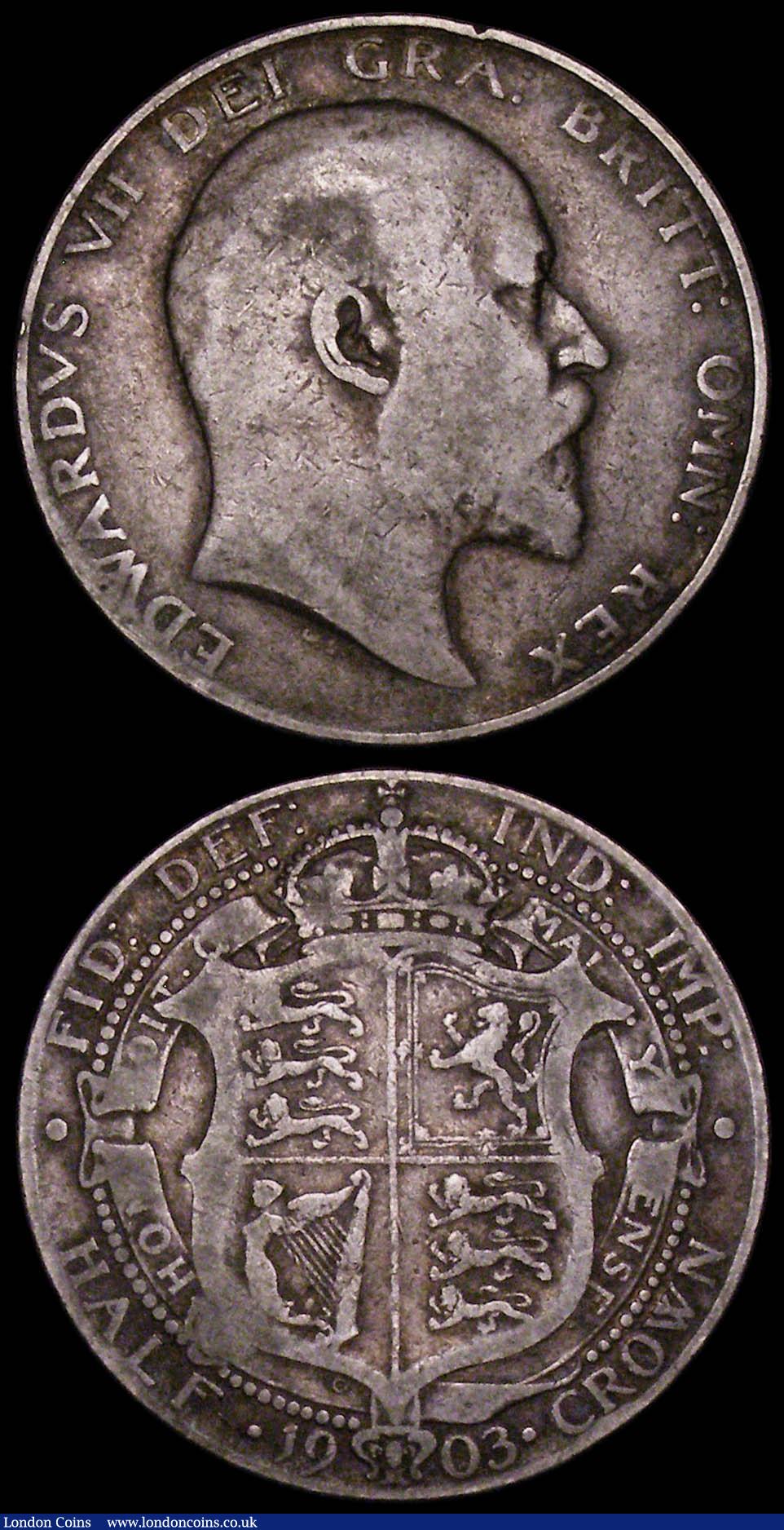 London Coins : A165 : Lot 2770 : Halfcrowns (2) 1905 ESC 750, Bull 3571 Fair with some misty areas, 1903 ESC 748, Bull 3569 NVG both ...
