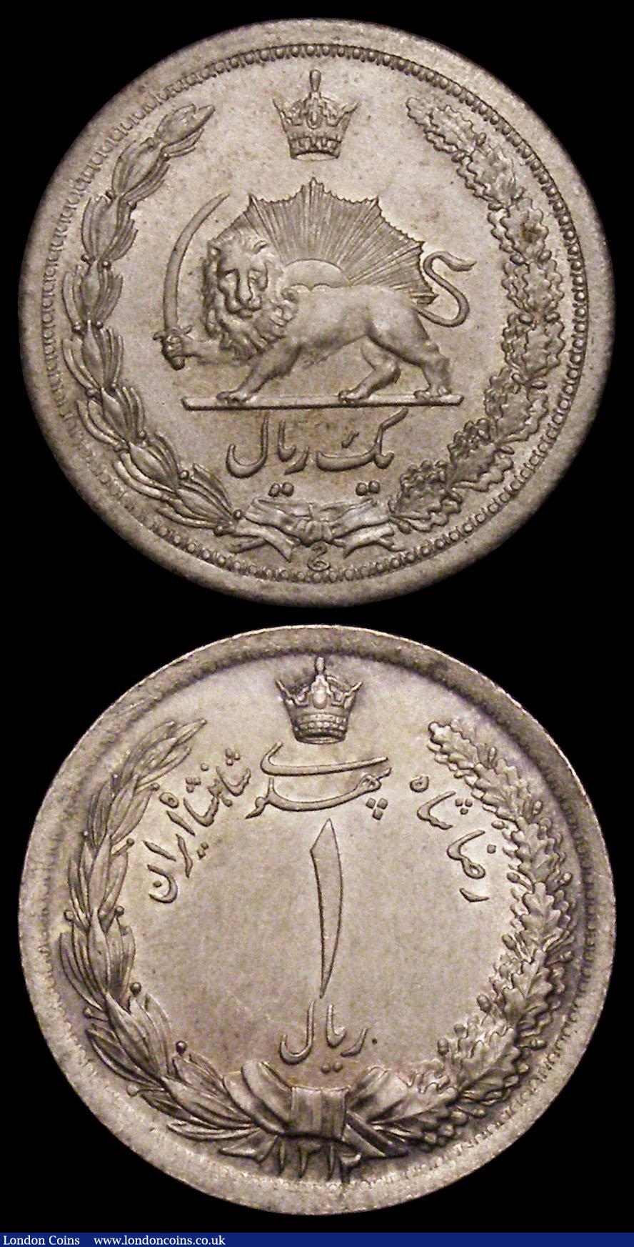 London Coins : A165 : Lot 3685 : Iran (2) 5 Rials AH1328 (1949) KM#1145 Lustrous UNC with a few tone spots, 1 Rial AH1312 (1933) KM#1...