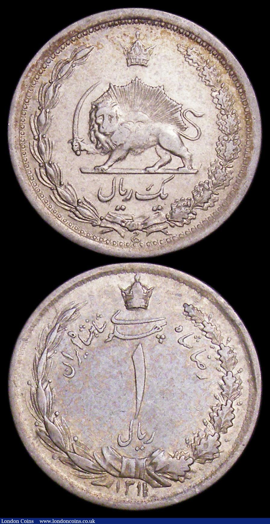 London Coins : A165 : Lot 3686 : Iran (2) Rial SH1311 (1931) KM#1129 GVF Rare, 5 Rials SH1327 (1948) KM#1145 About EF