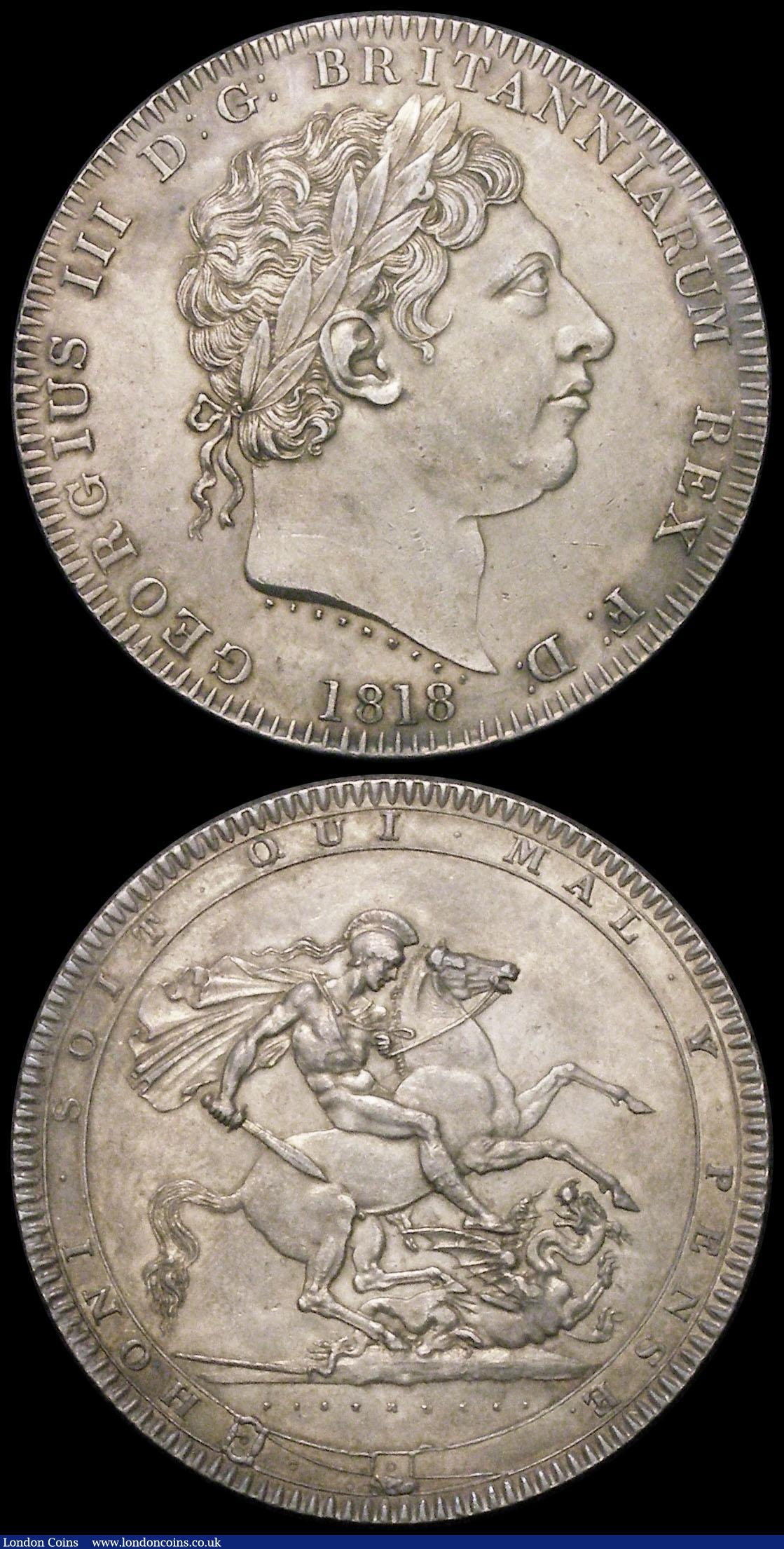 London Coins : A165 : Lot 3852 : Crowns (2) 1818 LIX ESC 214, Bull 2009 GVF with some contact marks and a light golden tone, 1819 LIX...