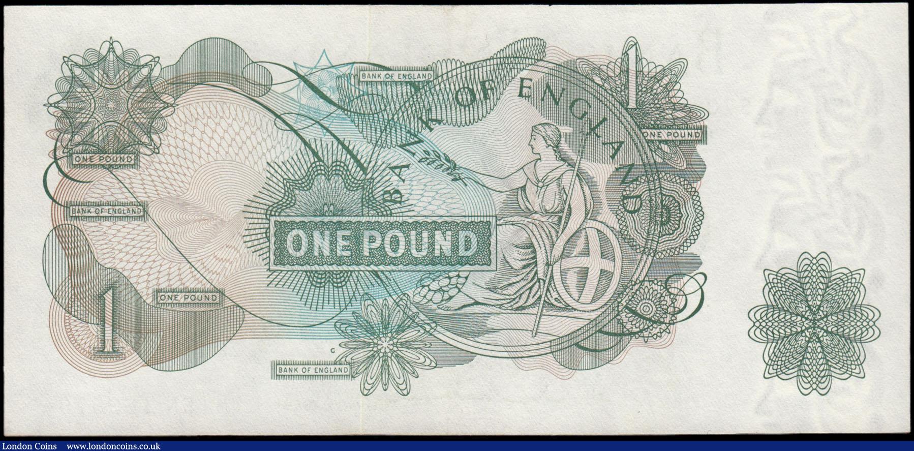 London Coins : A165 : Lot 401 : One Pound Hollom, B293 G Reverse Replacement issue 1963, series M15N 162570, UNC