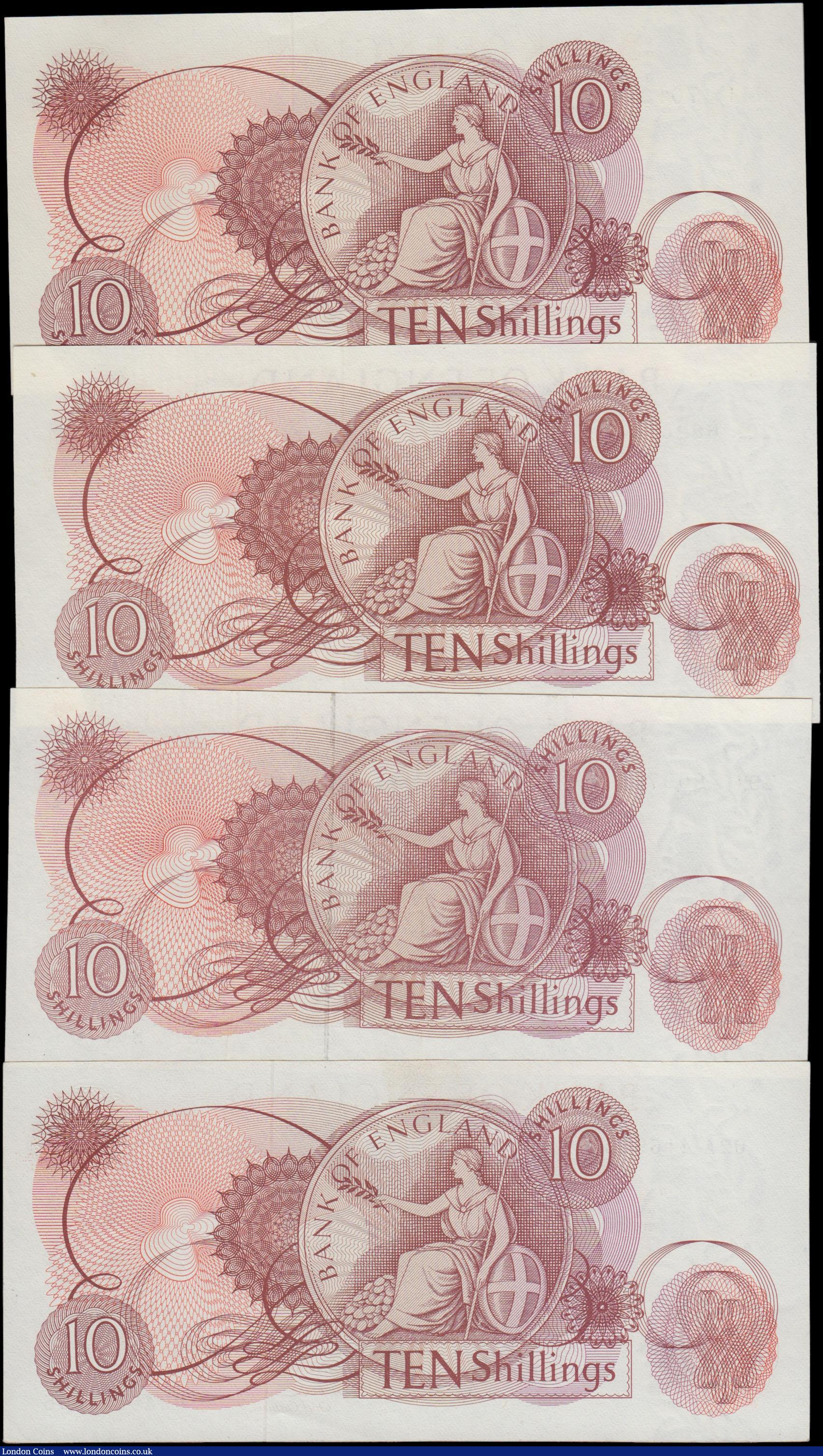 London Coins : A165 : Lot 403 : Ten Shillings Hollom QE2 portrait & seated Britannia Red/Brown 1963 issues (4) comprising B294 s...