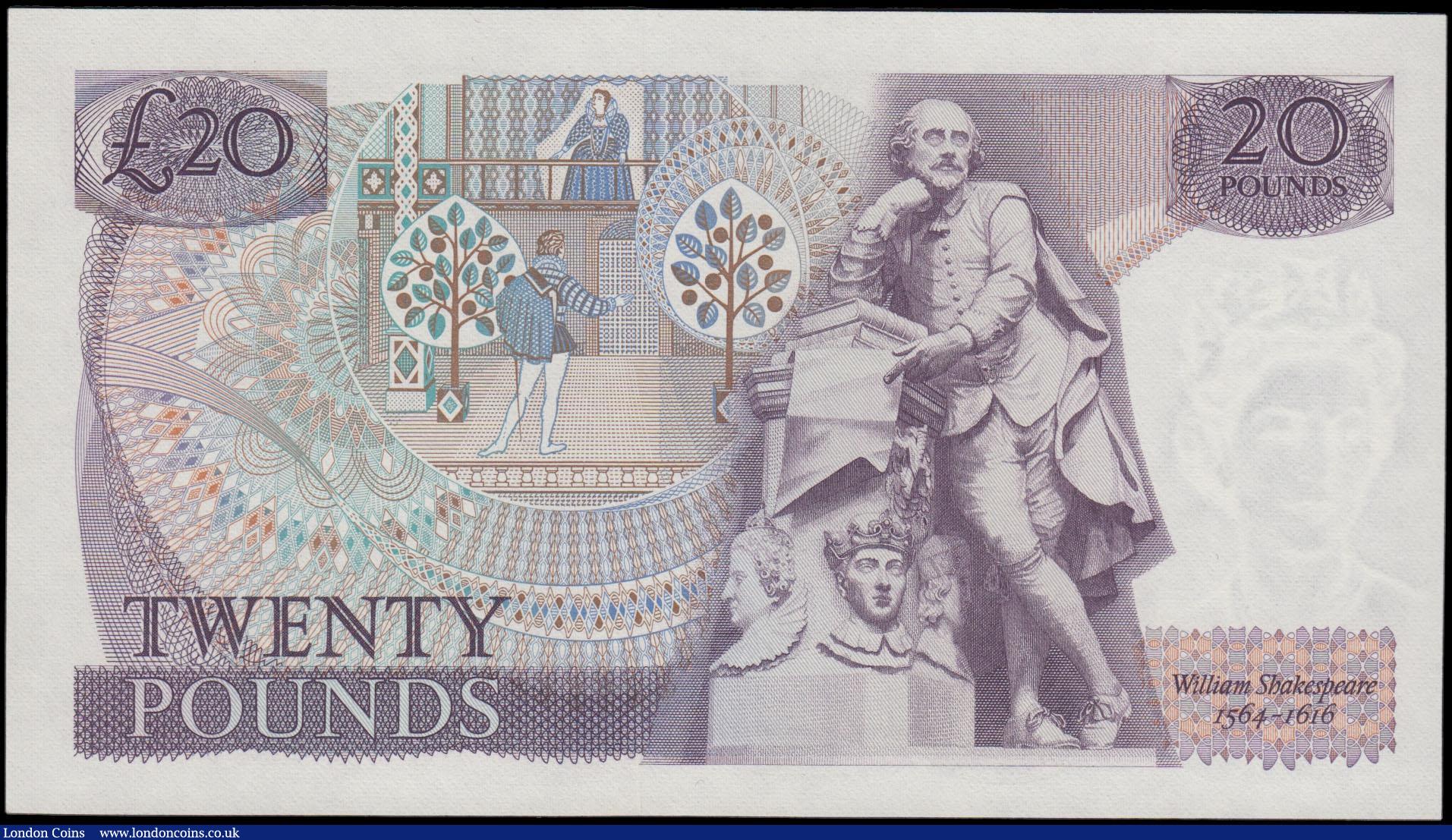 London Coins : A165 : Lot 427 : Twenty Pounds Fforde QE2 pictorial & William Shakespeare B319 Purple Replacement prefix M01 only...