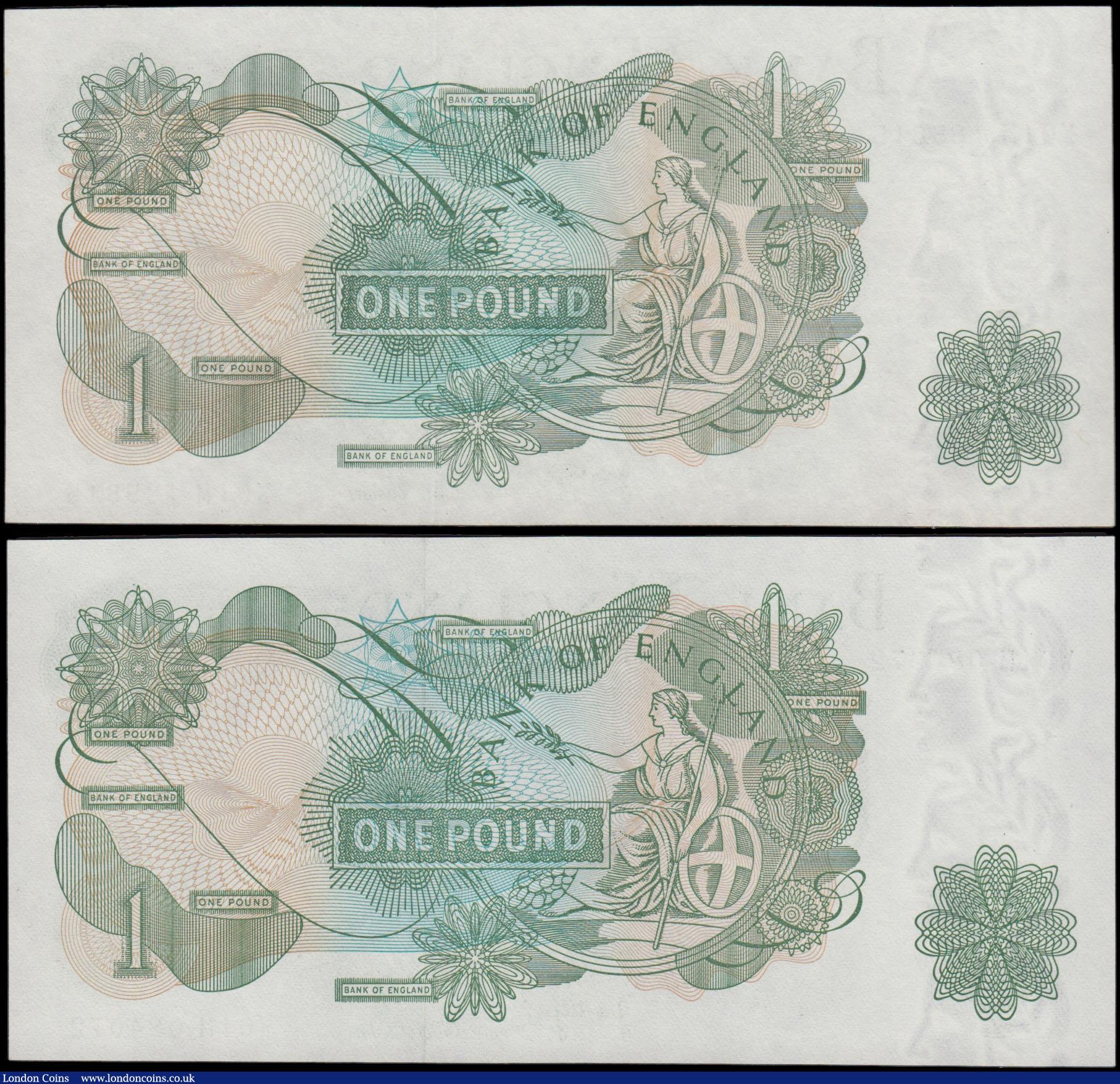London Coins : A165 : Lot 429 : One Pounds Page QE2 & seated Britannia B321 Replacement issues 1970 (2) first run series W01M 08...