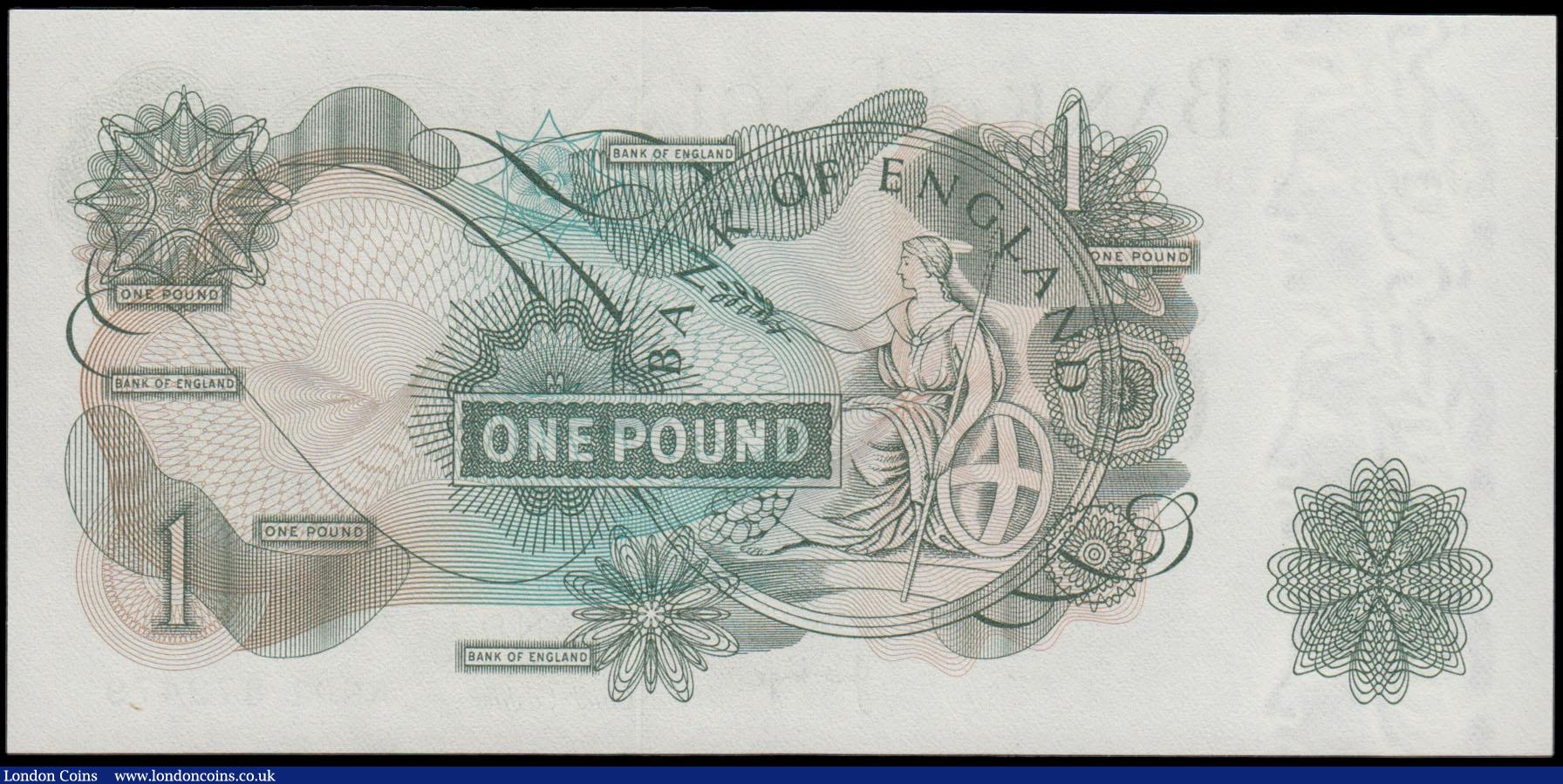 London Coins : A165 : Lot 431 : One Pound Page QE2 portrait & seated Britannia B322 Green issue 1970 scarce first run series AN0...