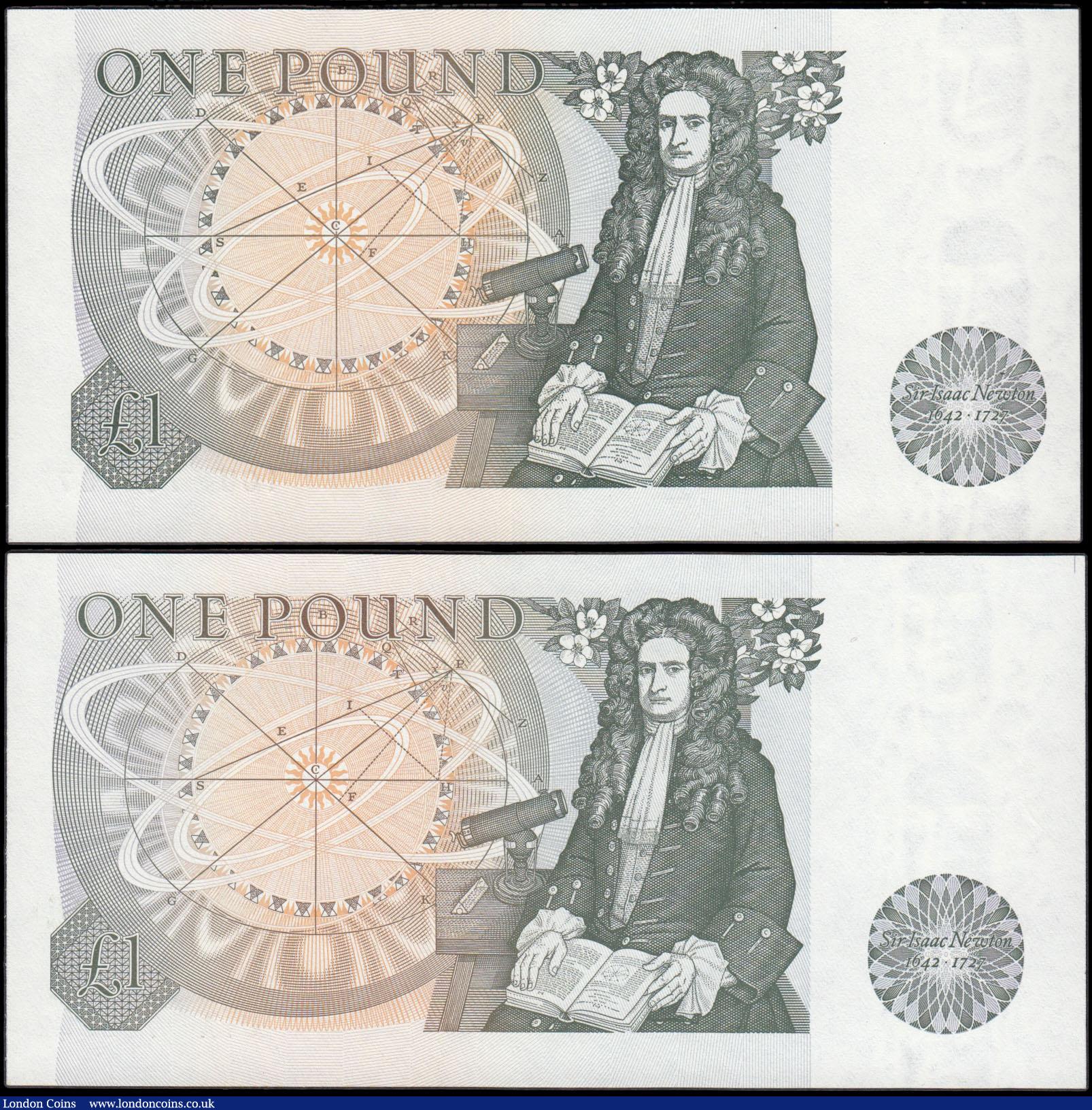 London Coins : A165 : Lot 451 : One Pound QE2 pictorial type and Sir Isaac Newton, Page B339 issued 1978 (2), the first being a firs...