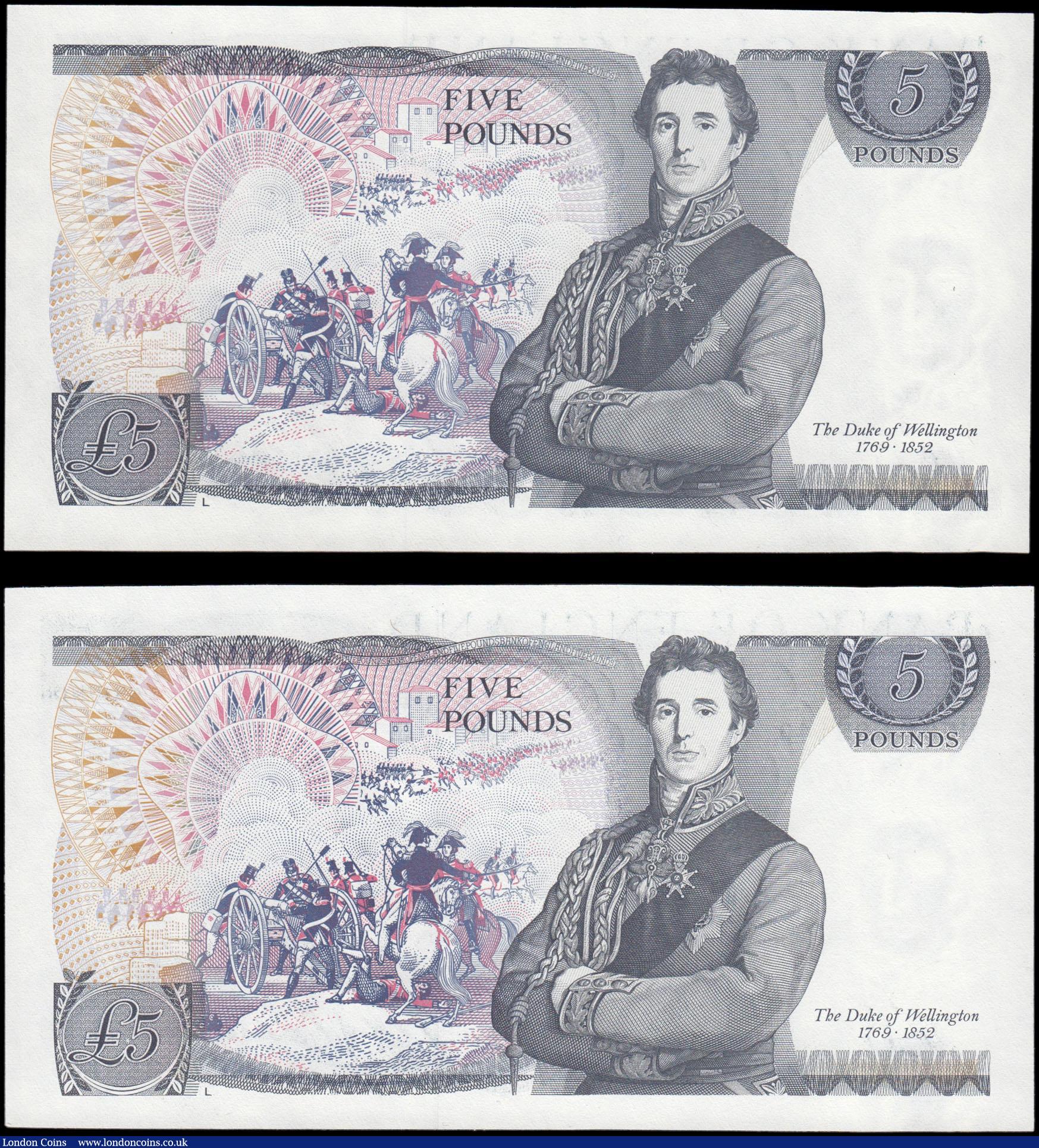 London Coins : A165 : Lot 455 : Five Pounds QE2 and The Duke of Wellington, Somerset B343 issued 1980 (2) prefix reversed to combine...